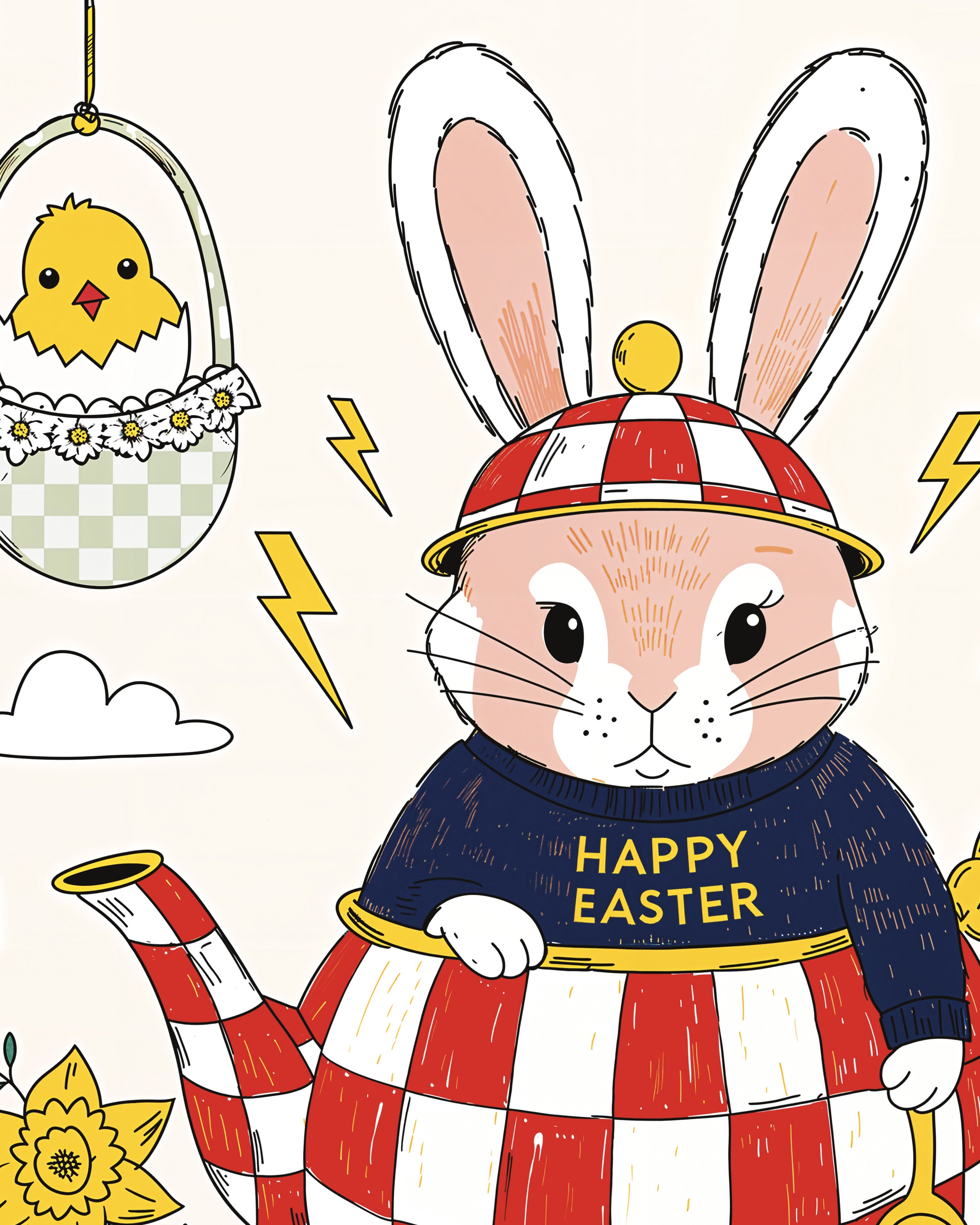 Osterbrise - Kaninchen-Teekanne und Narzissen Poster