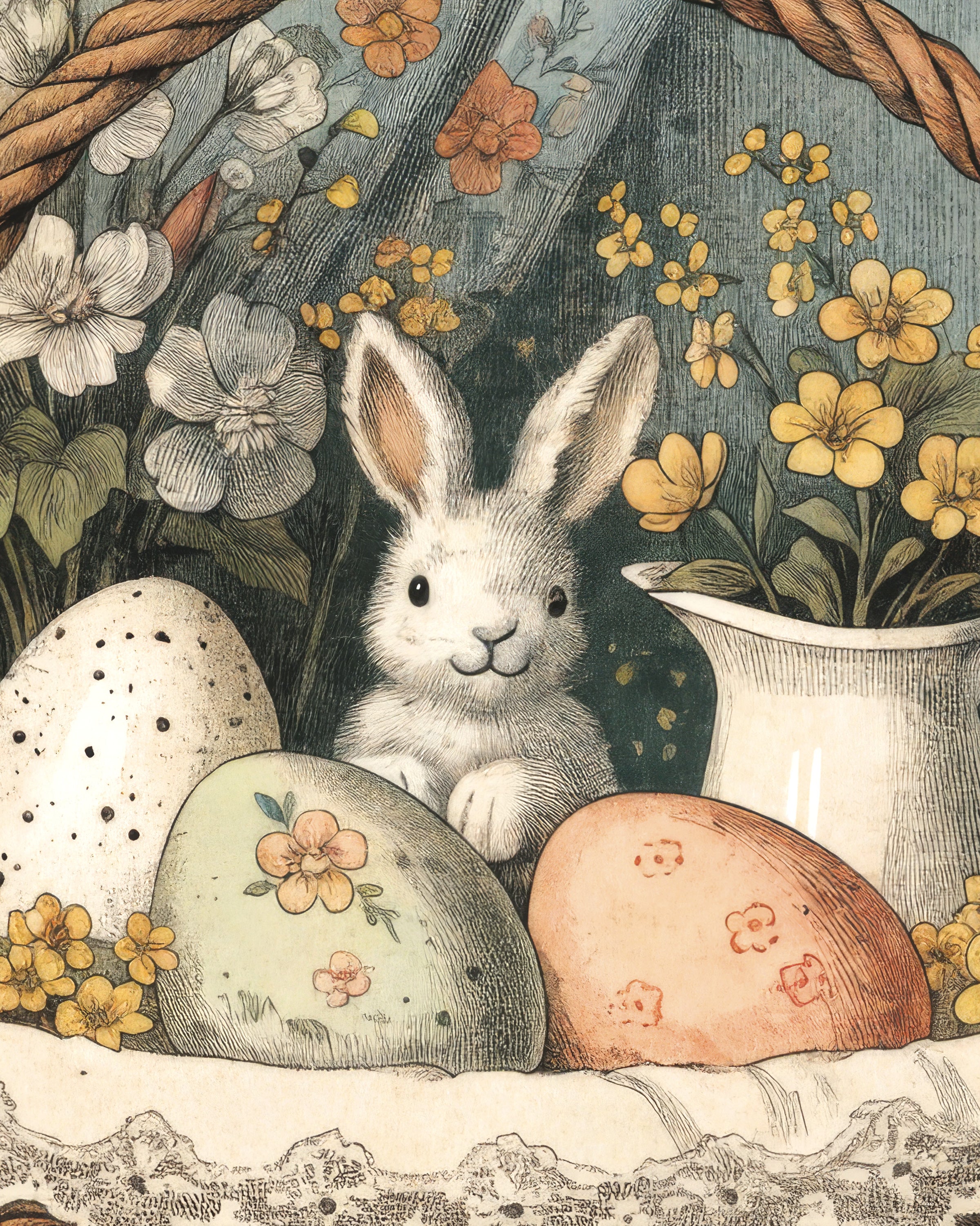 Frohe Ostern Körbchen Hase Poster