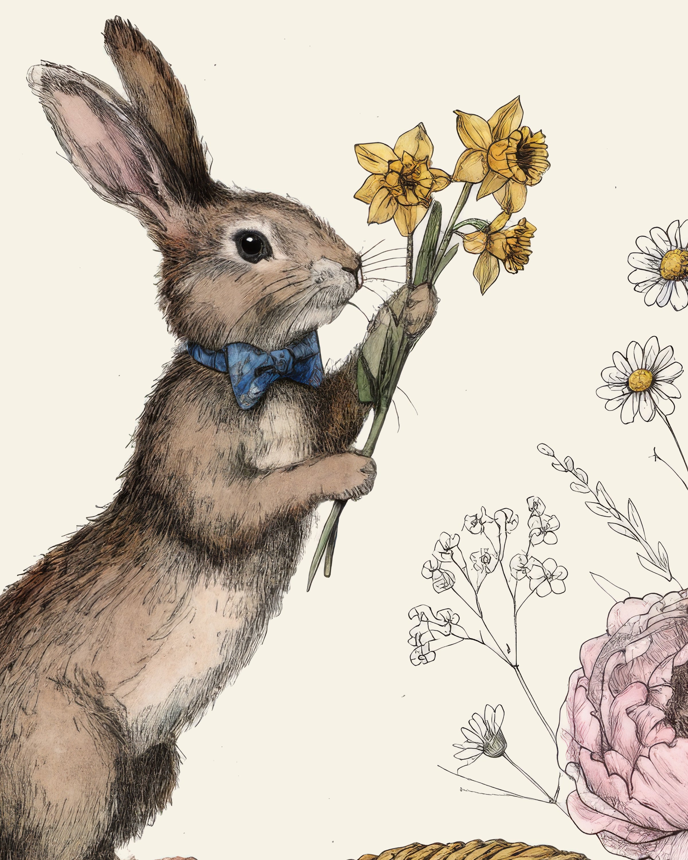 Fliege-Hase mit Osternest Plakat - Poster