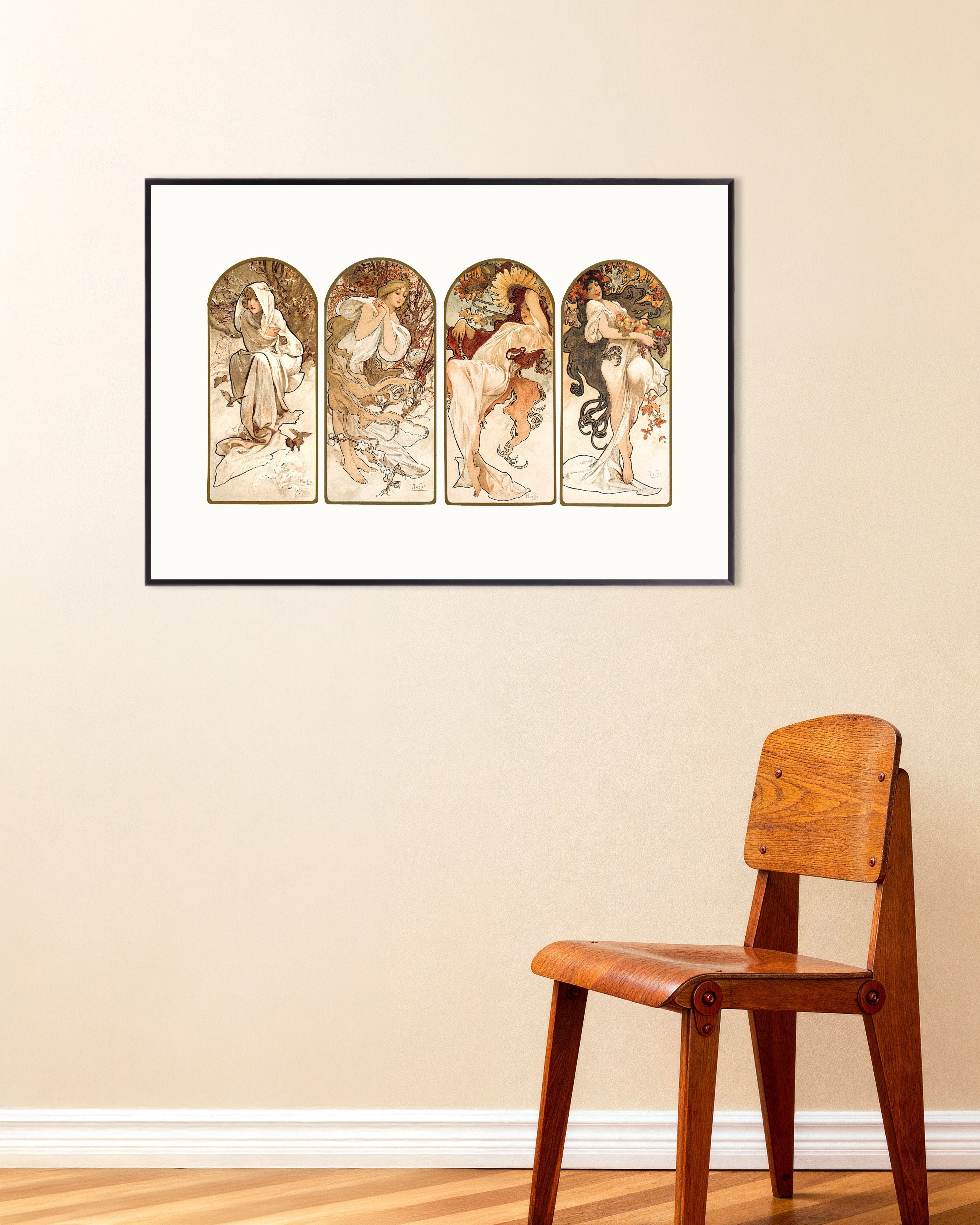 Poster of Alfons Mucha - The Seasons (1897) - Print, with metal frame