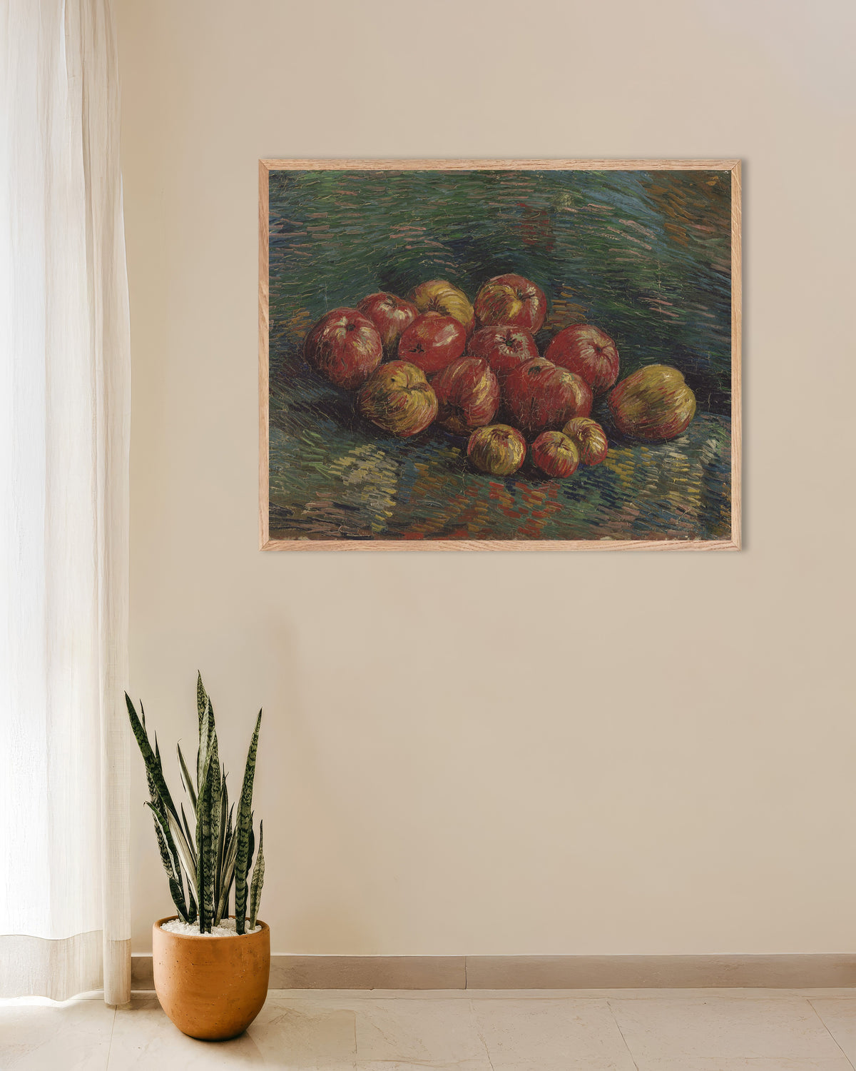 Poster „Äpfel (1887) von Vincent van Gogh“ mit naturfarbenem Holzrahmen
