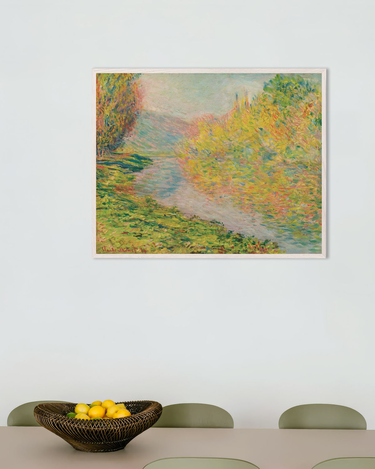 Poster Herbst in Jeufosse (1884) von Claude Monet mit weißem Holzrahmen