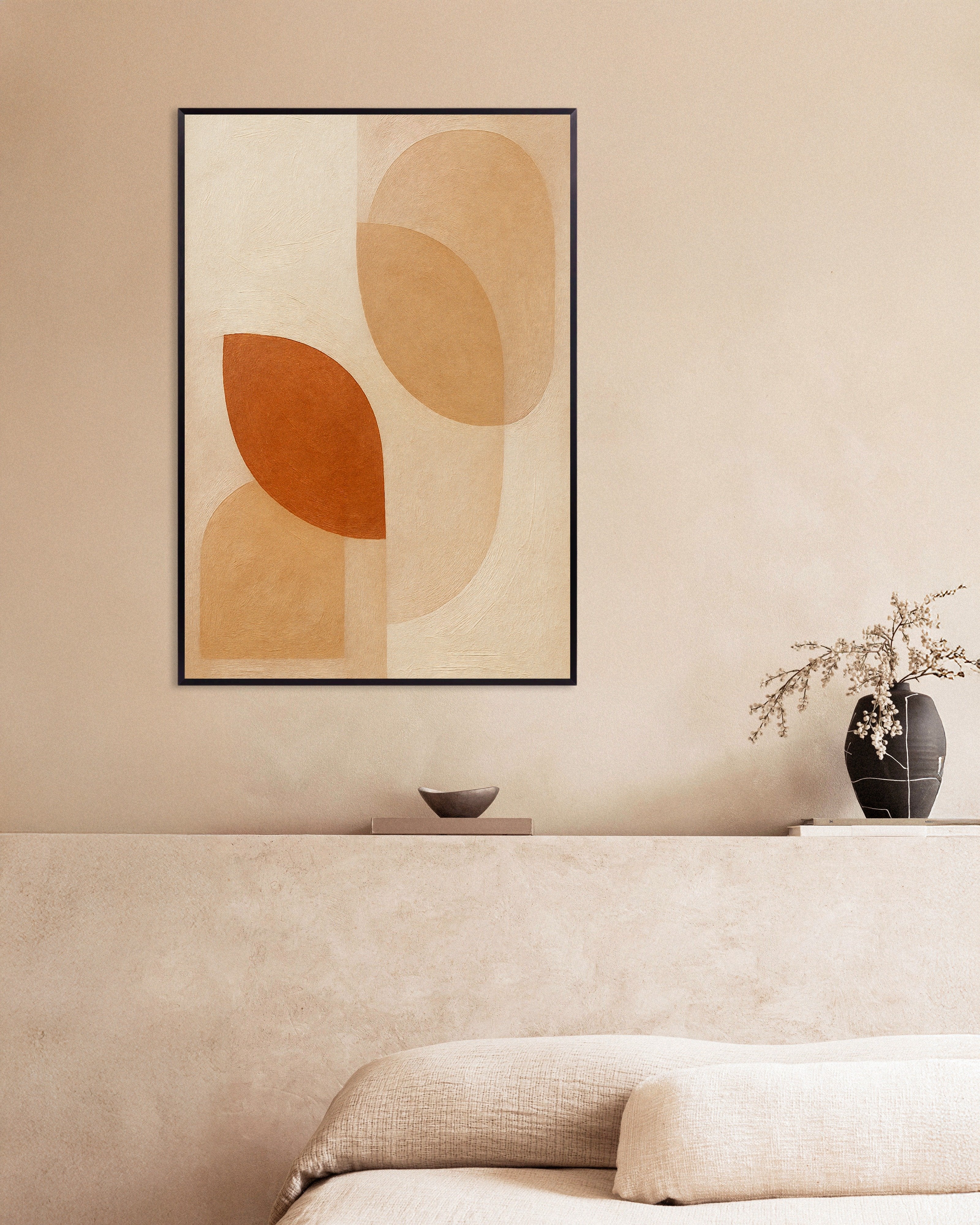 Poster of Autumn Foliage – abstract earth-toned leaf shapes Poster, with metal frame