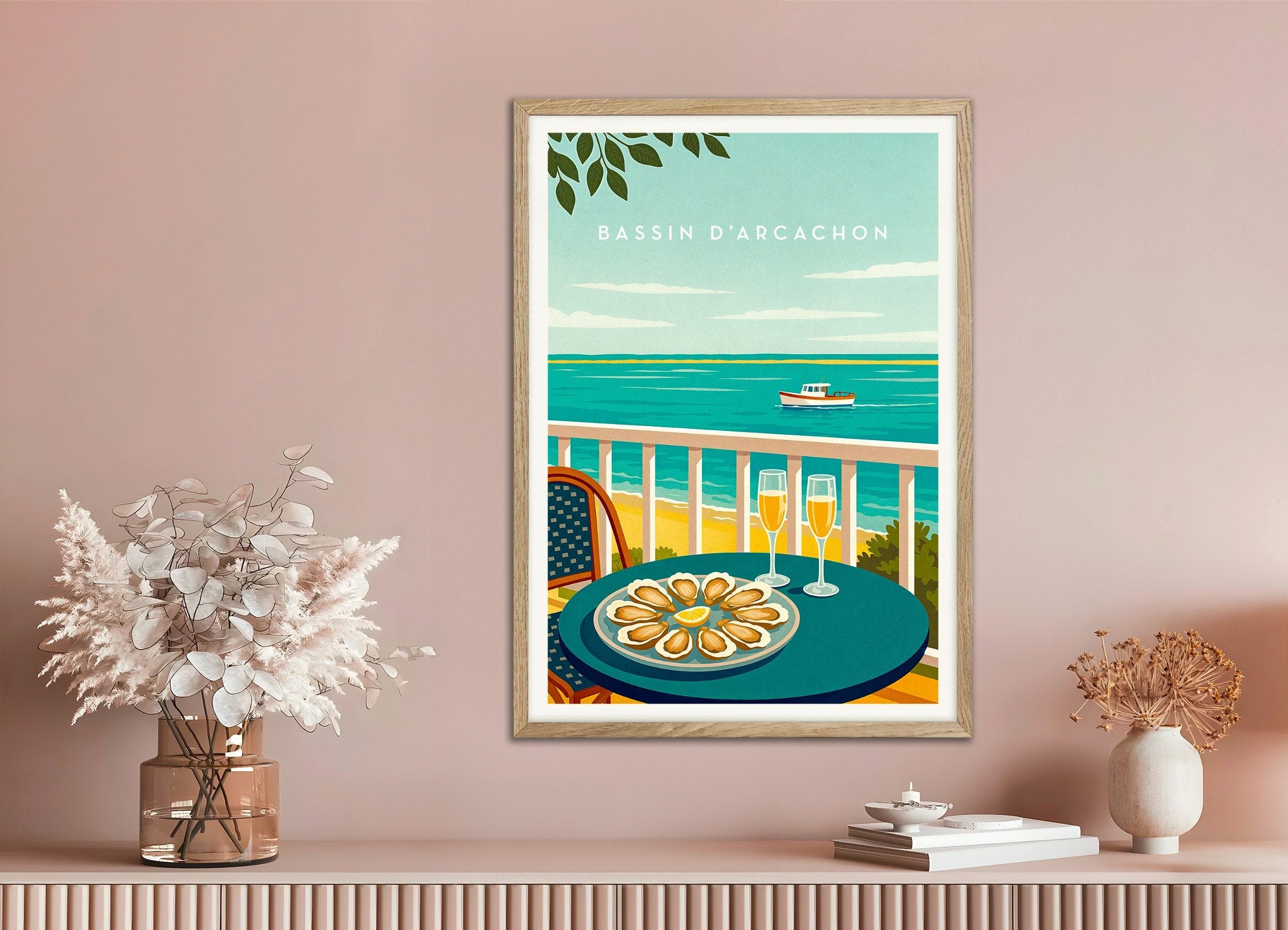 Poster of Bassin d'Arcachon Oysters Poster - France, with natural wooden frame