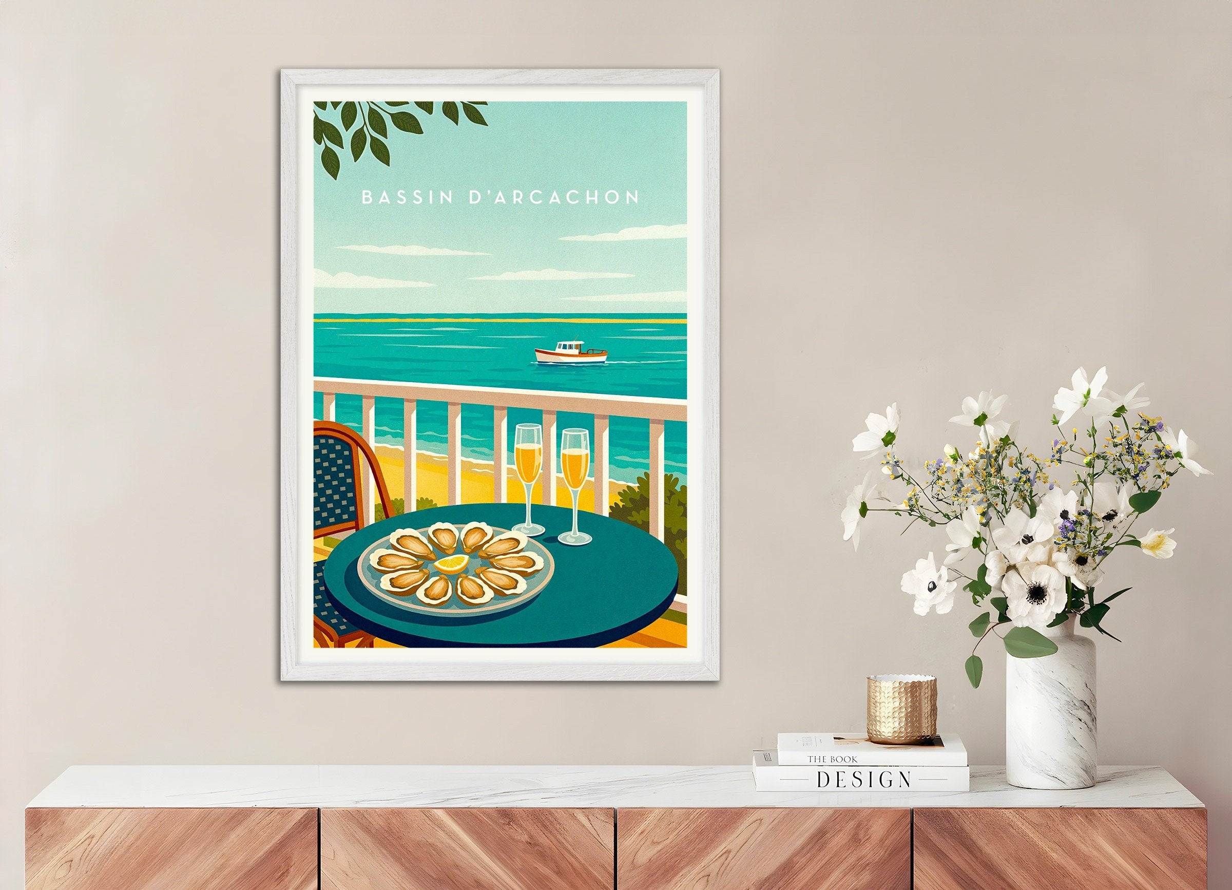 Poster of Bassin d'Arcachon Oysters Poster - France, with white wooden frame