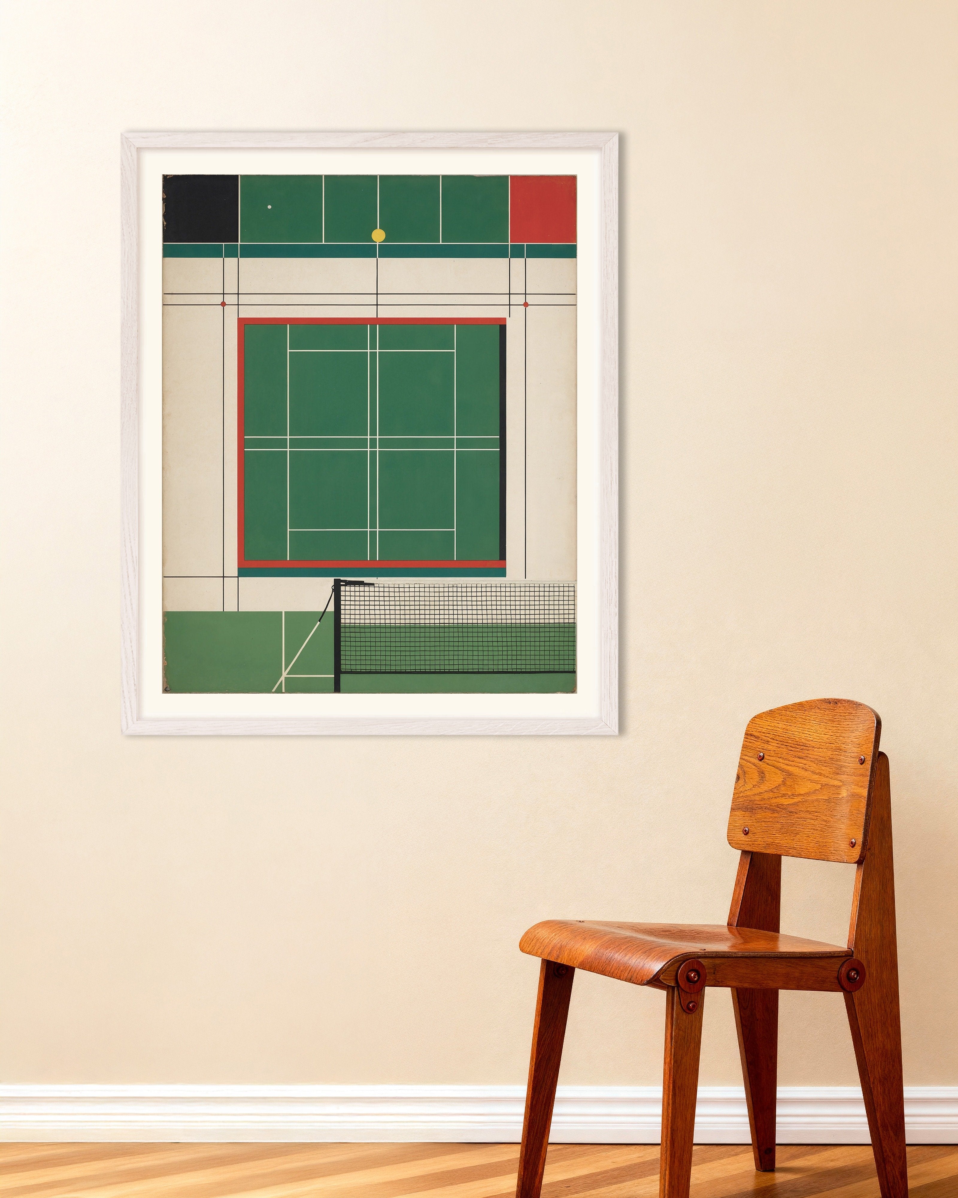 Poster of Bauhaus art, Tennis sport - Poster, with white wooden frame