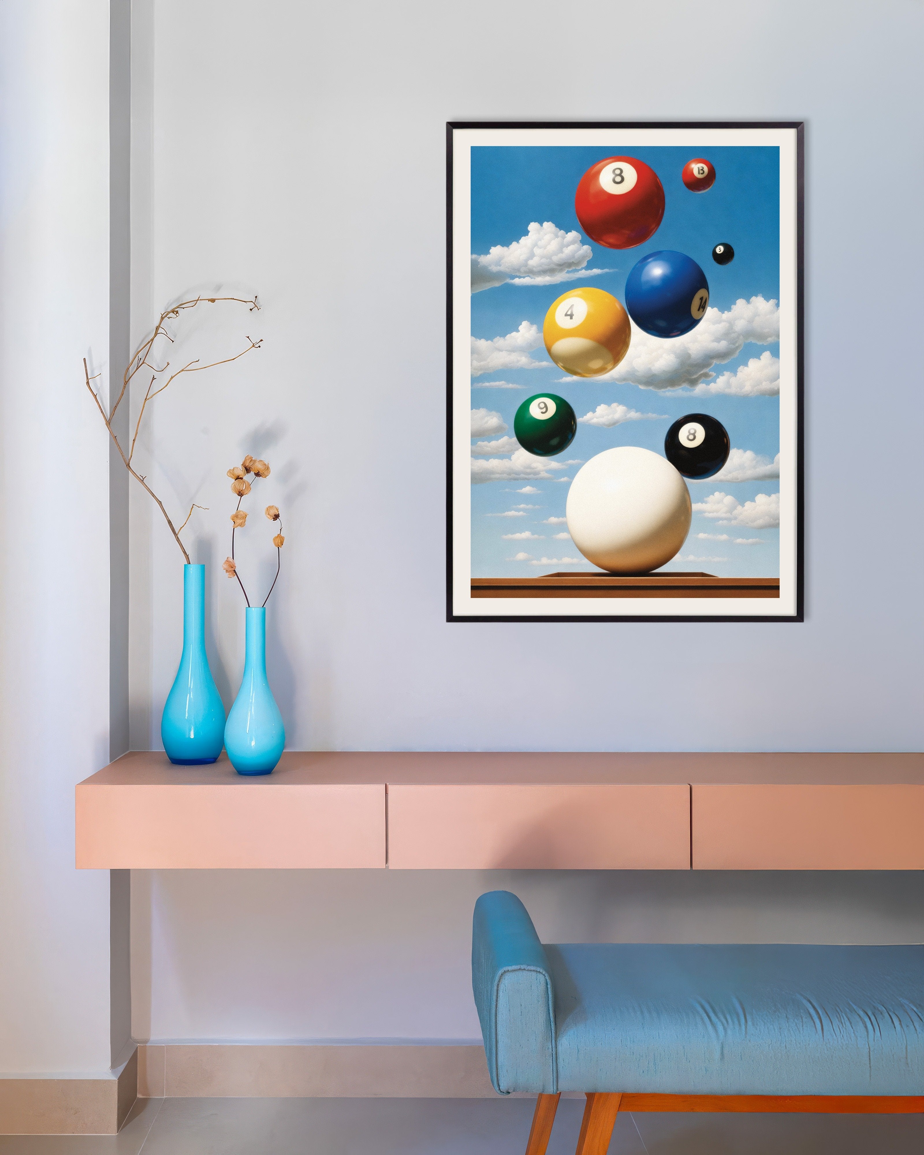 Poster of Billiard poster – Surreal sports art print, with metal frame