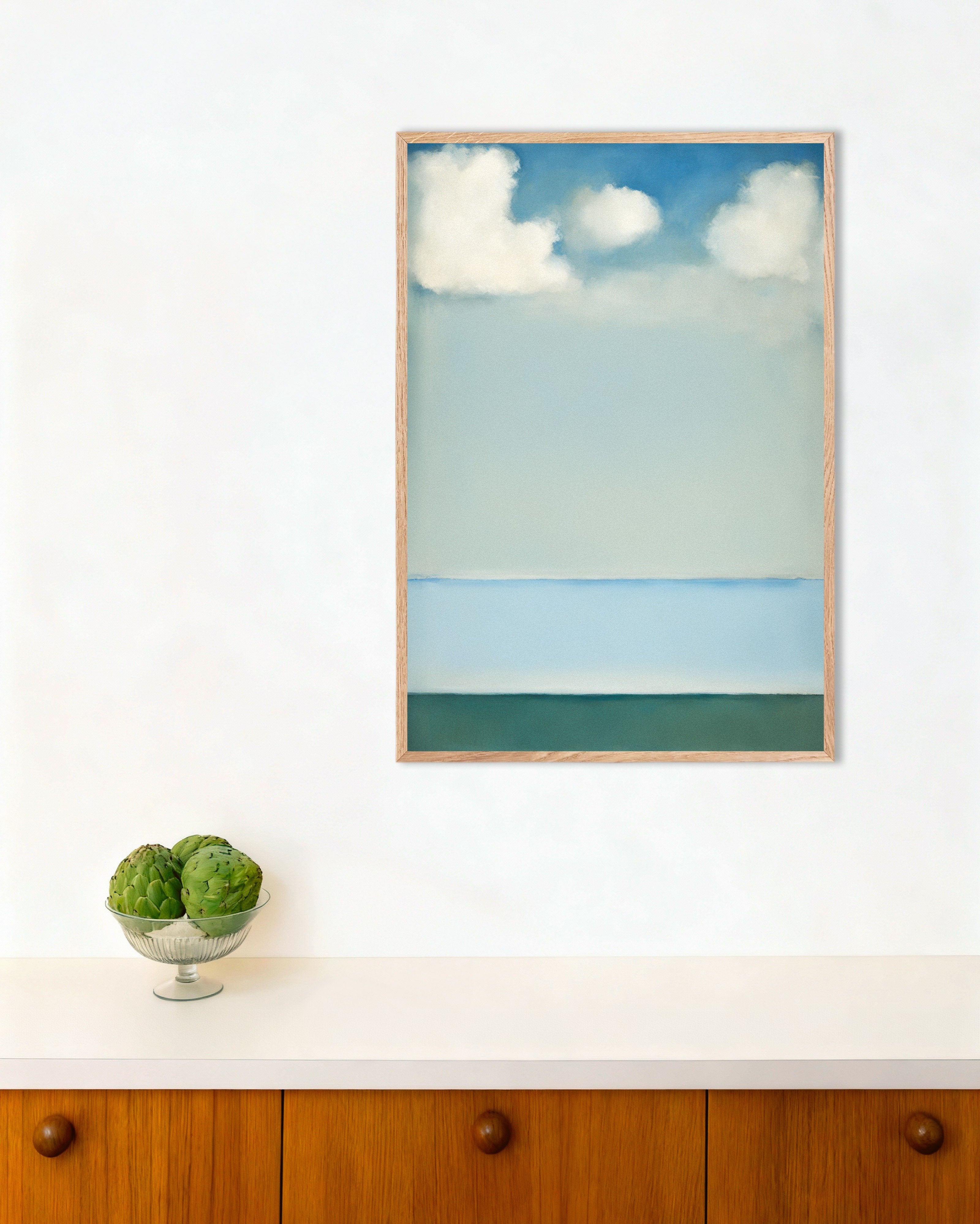 Poster of Blue horizon poster, with natural wooden frame