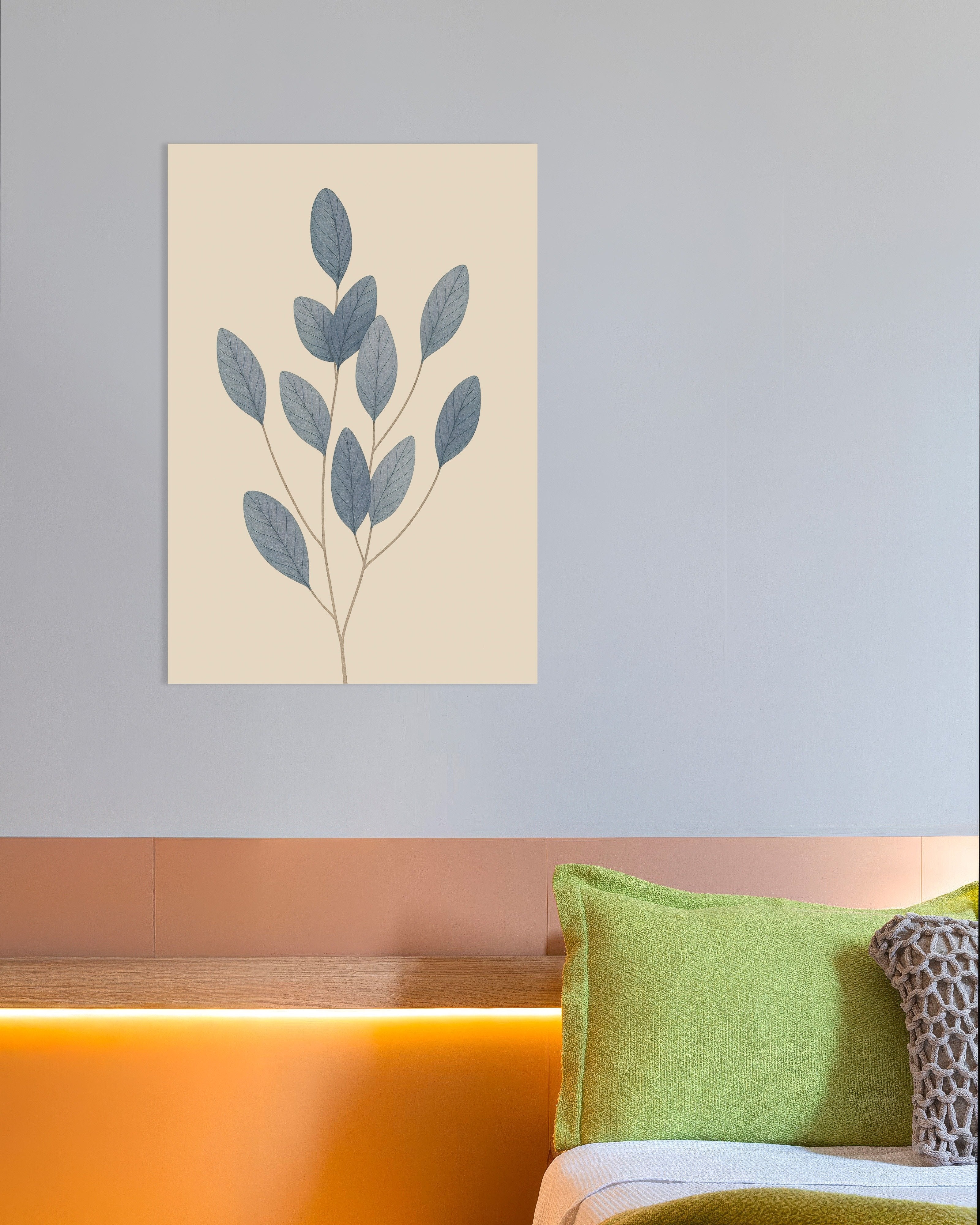 Poster of Blue Leaves Poster – Minimal Botanical Art