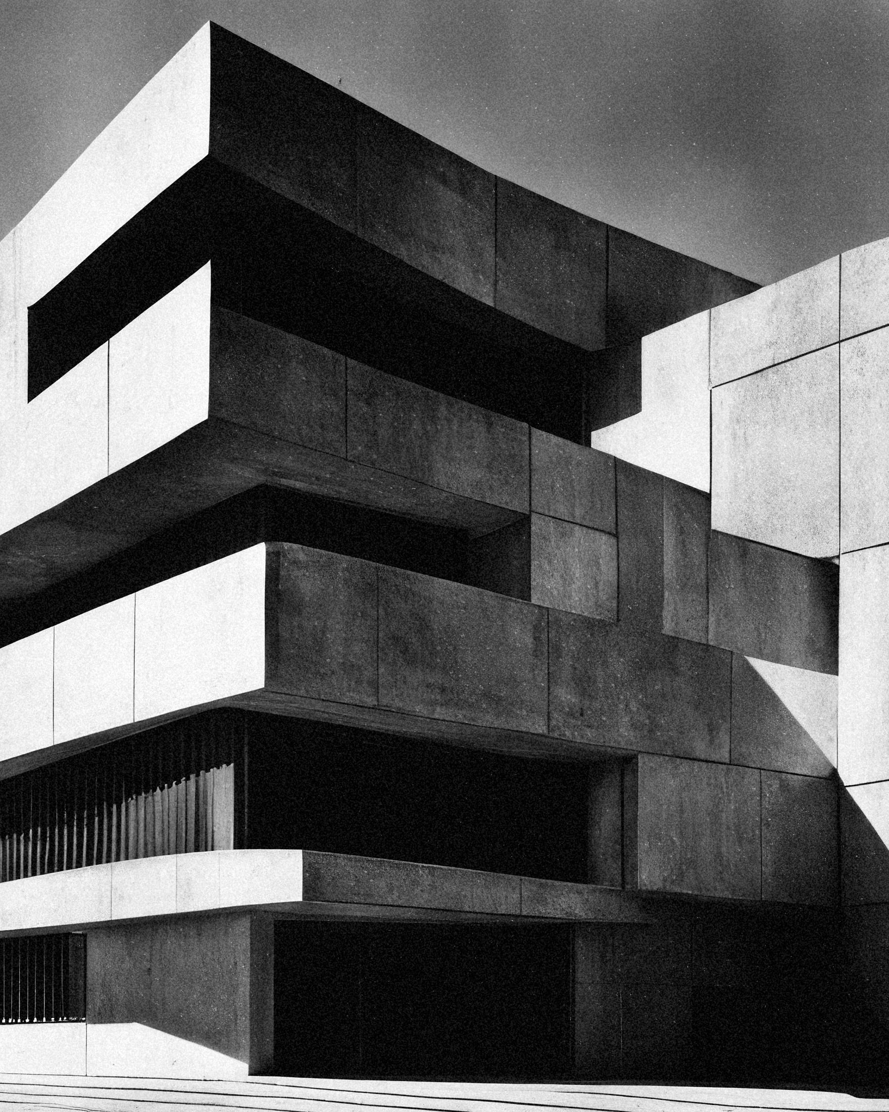 Brutalistische Architektur poster – Modernes Betondesign