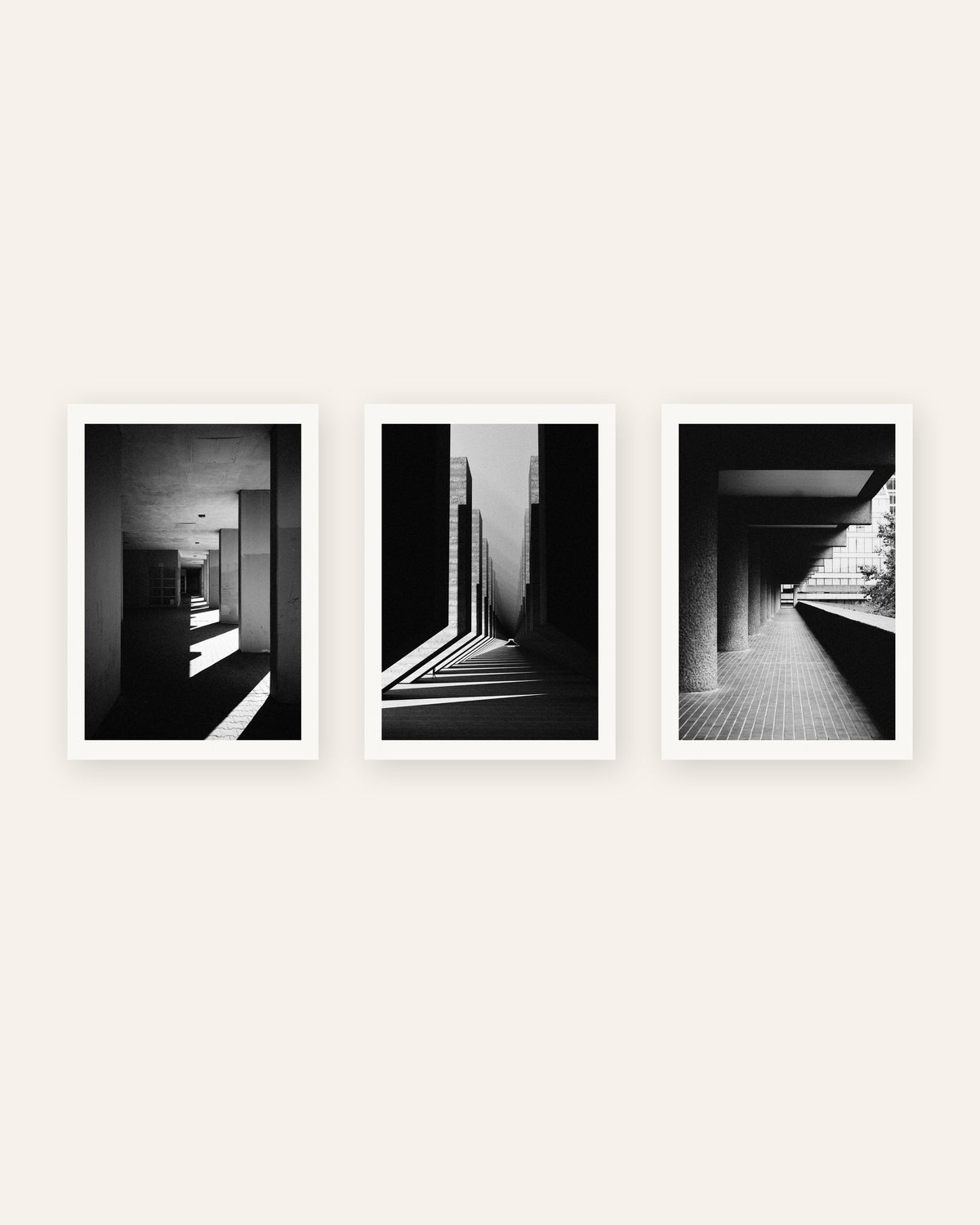 Brutalismus Poster 3er-Set: Licht und Schatten, ohne Rahmen