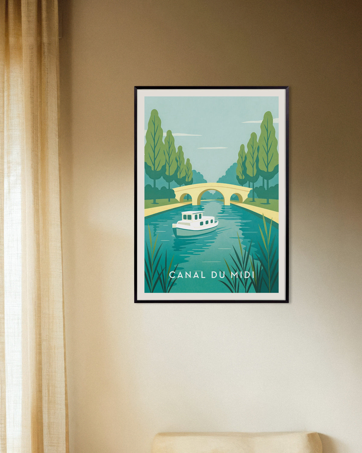 Poster of Canal du Midi Travel Poster - French Waterway, with metal frame