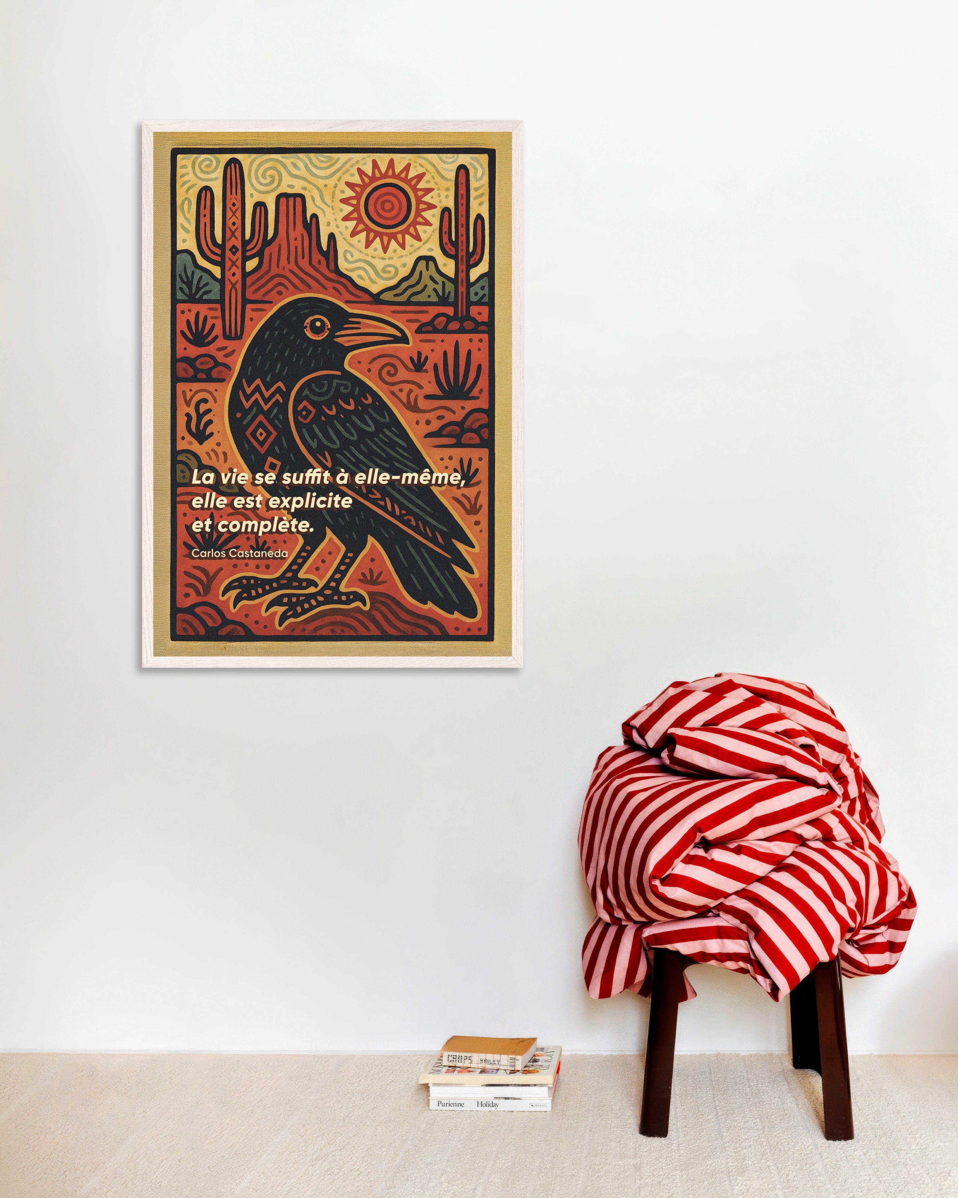Poster of Carlos Castaneda Quote Art Print - Journey to Ixtlan: The Lessons of Don Juan, french, with white wooden frame