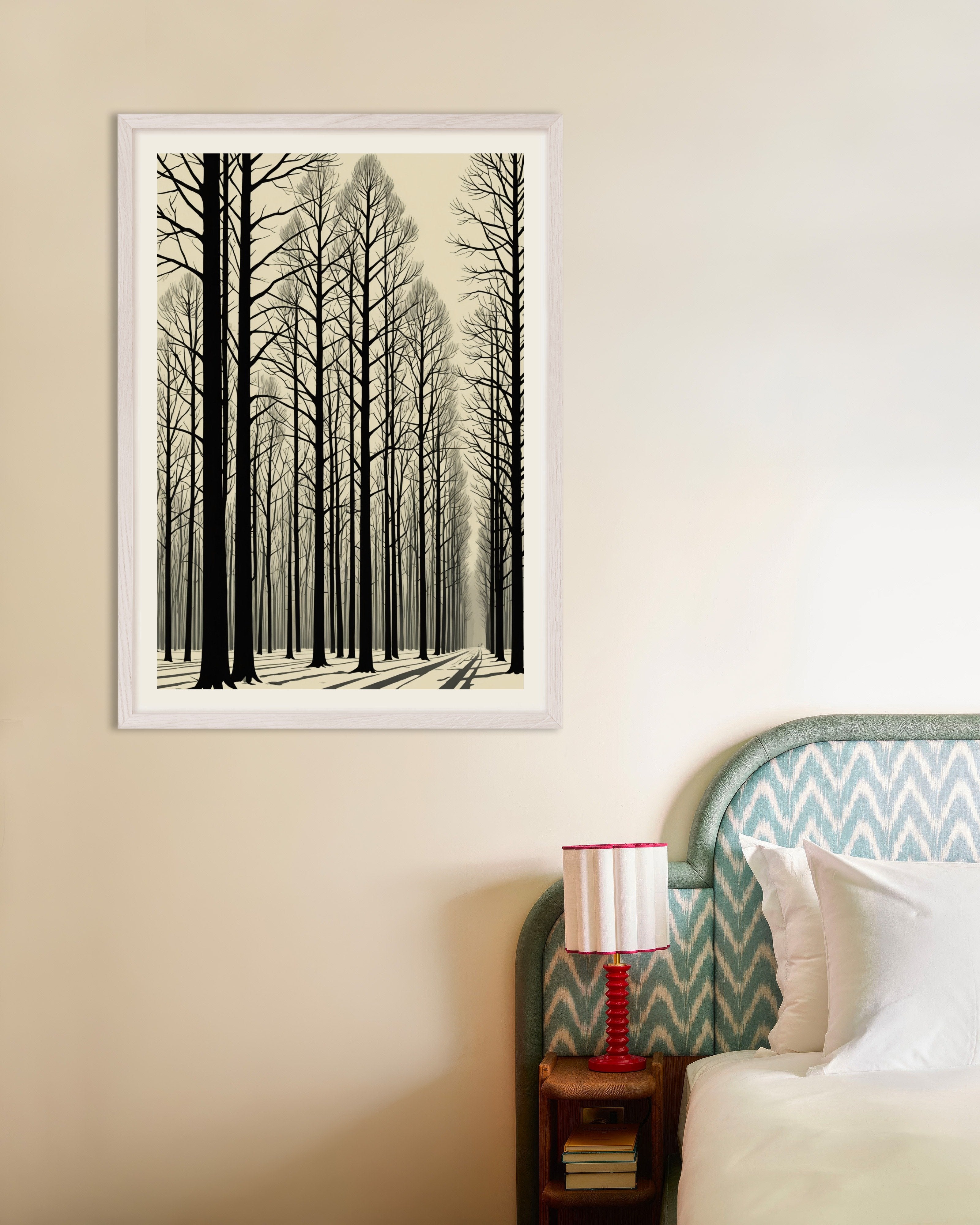 Poster of Constructivism, dynamic angles, simple geometric shapes, Trees Poster, with white wooden frame
