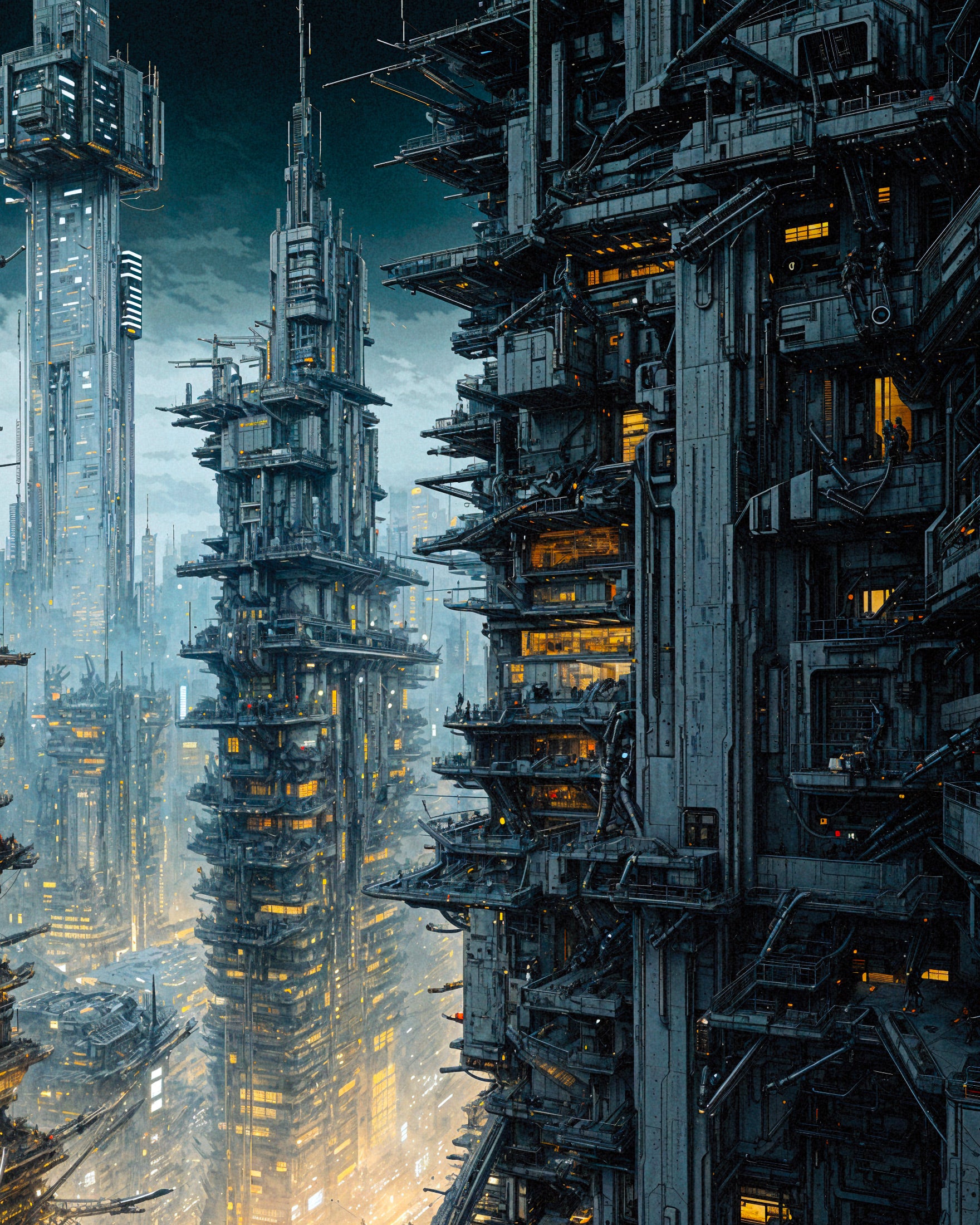 Cybernetische Stadt bei Nacht, Science-Fiction - Poster