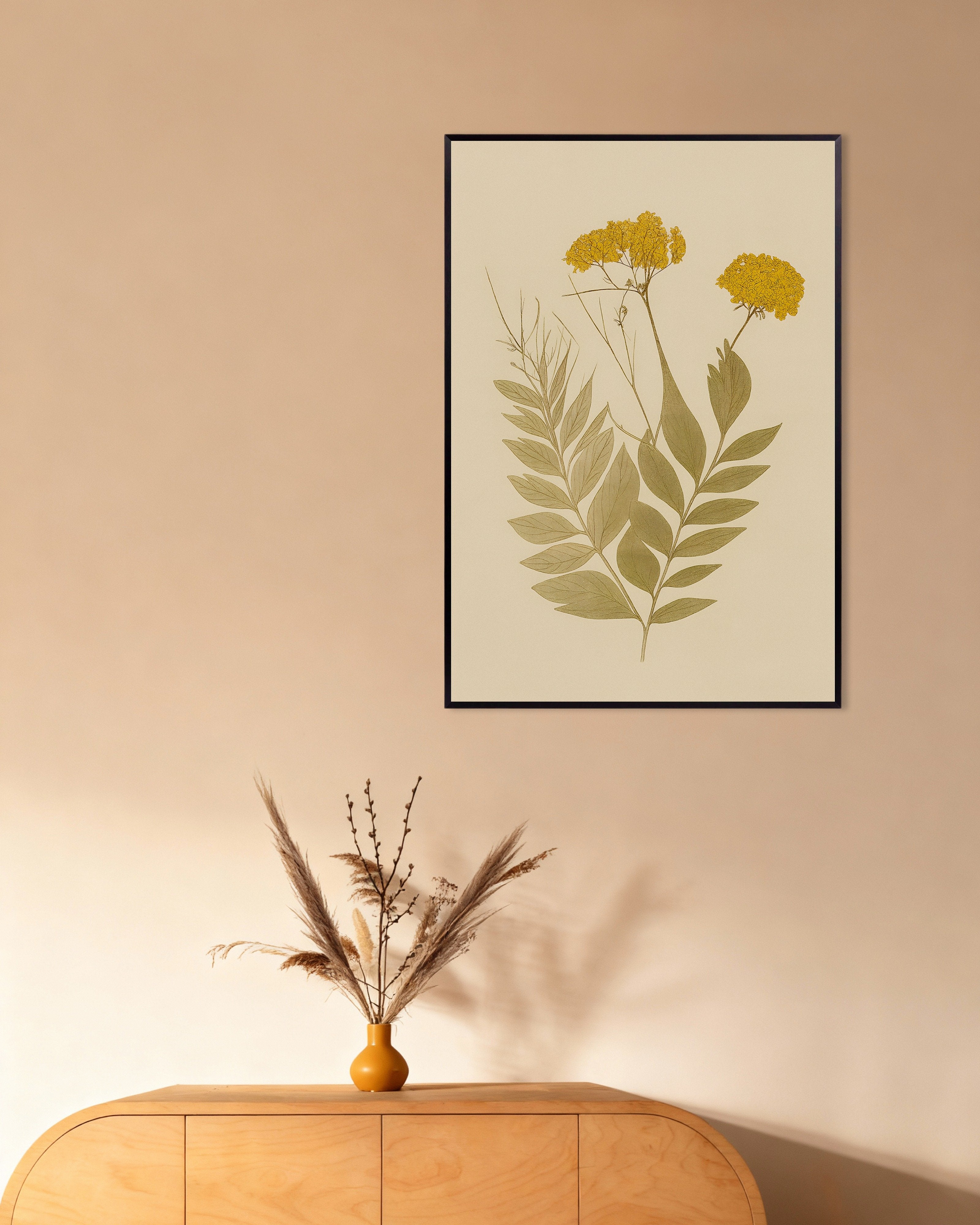 Poster of Dried Everlasting Flowers Poster – Autumn Botanical Art, with metal frame