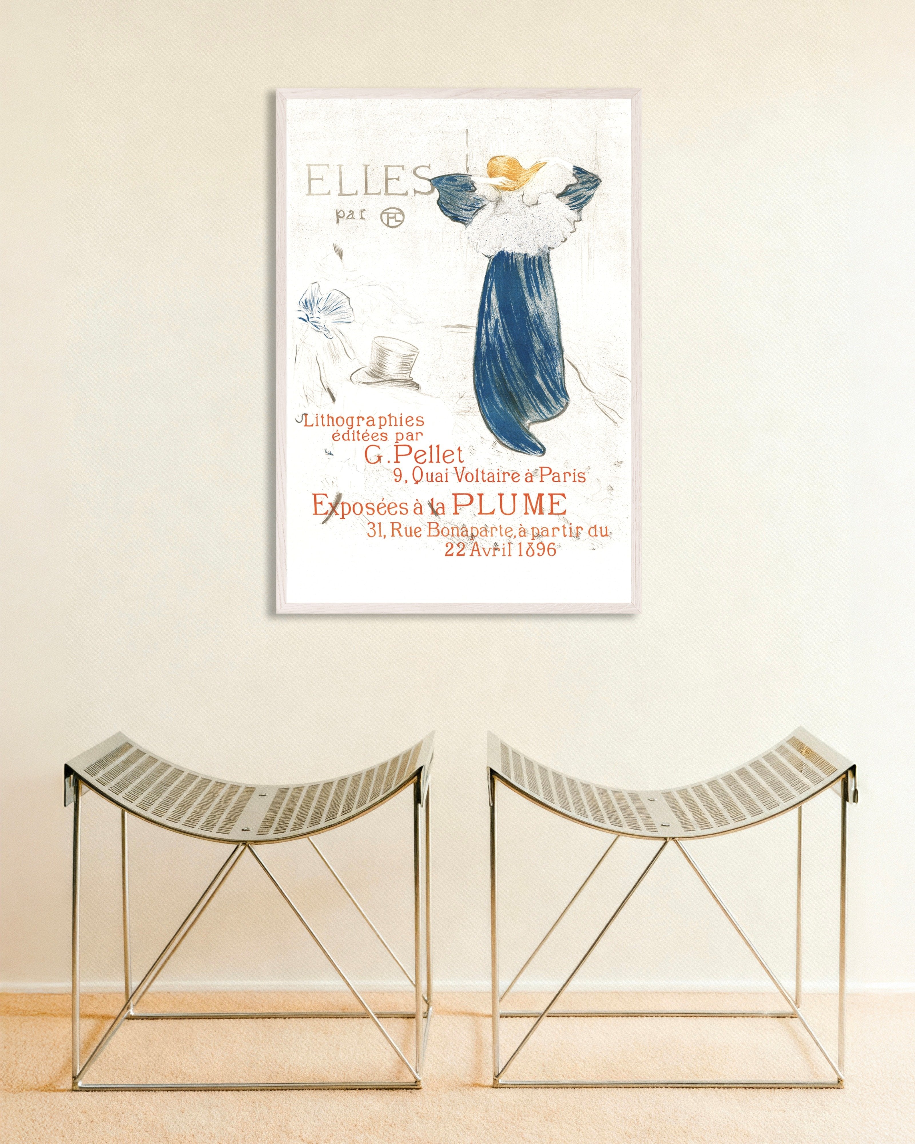 Poster of Elles (Frontispiece) (1896) by Henri de Toulouse-Lautrec Poster, with white wooden frame