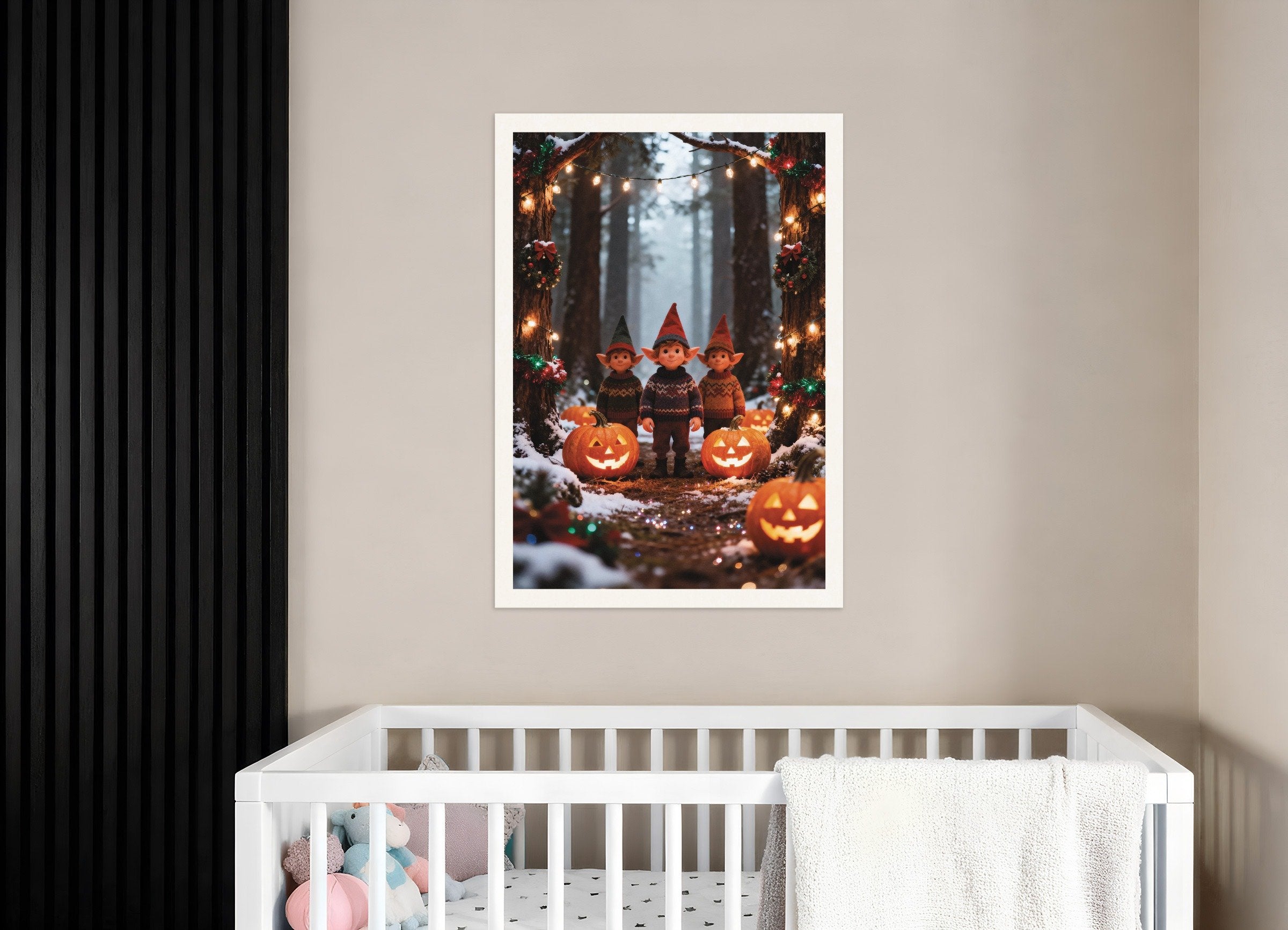 Poster of Elves and pumpkins in the snowy forest poster