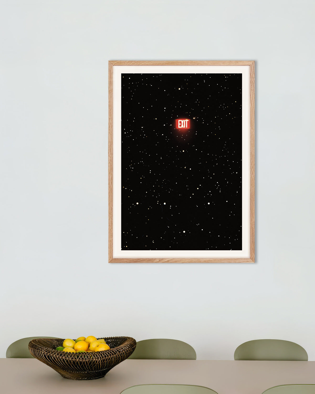 Poster „Aufbruch ins Universum“ mit naturbelassenem Holzrahmen