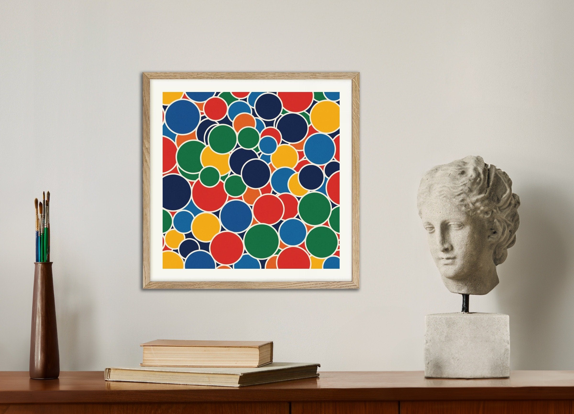 Poster of Expressive and abstract shapes, decorative sensitivity, with natural wooden frame