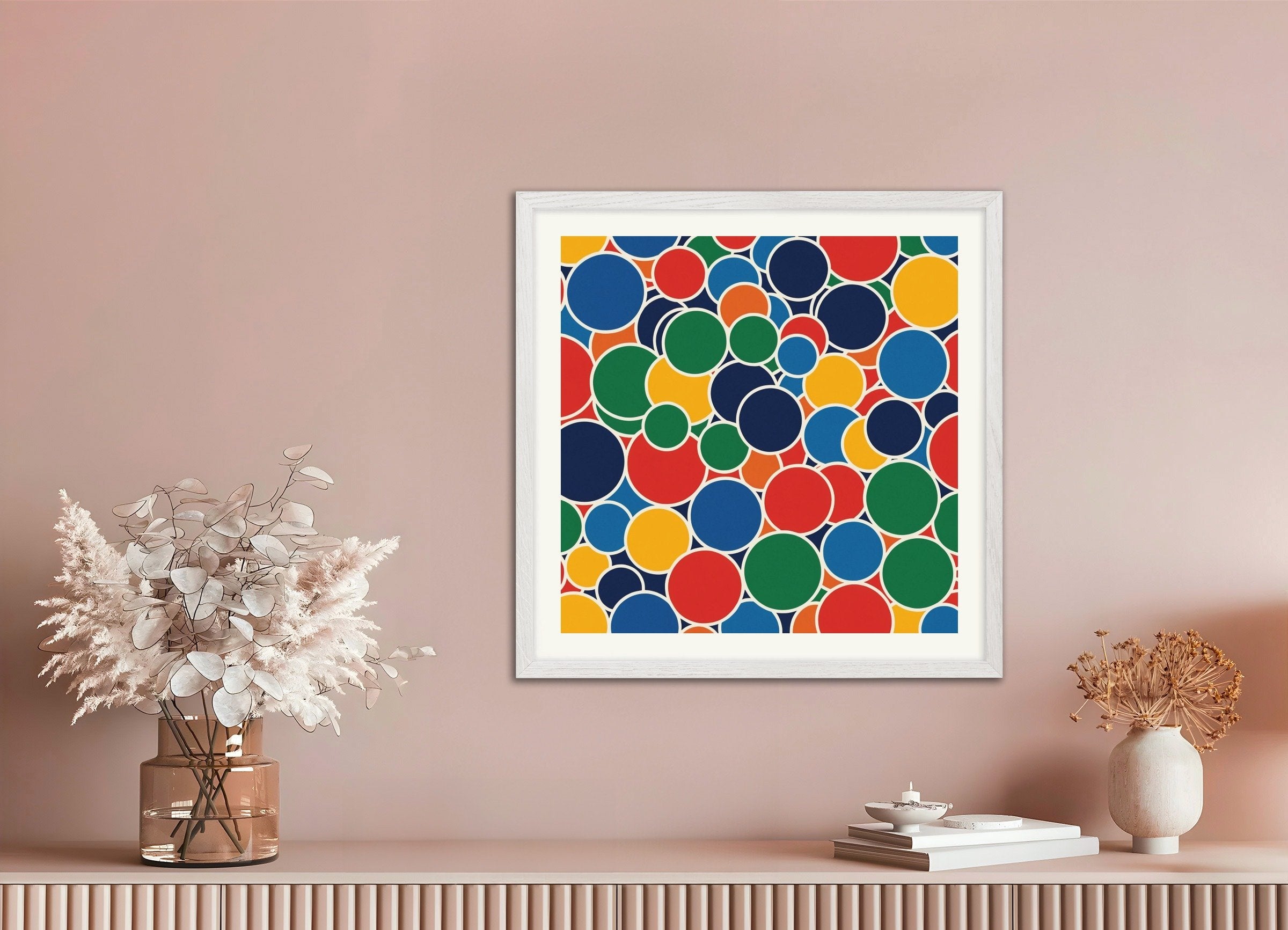 Poster of Expressive and abstract shapes, decorative sensitivity, with white wooden frame