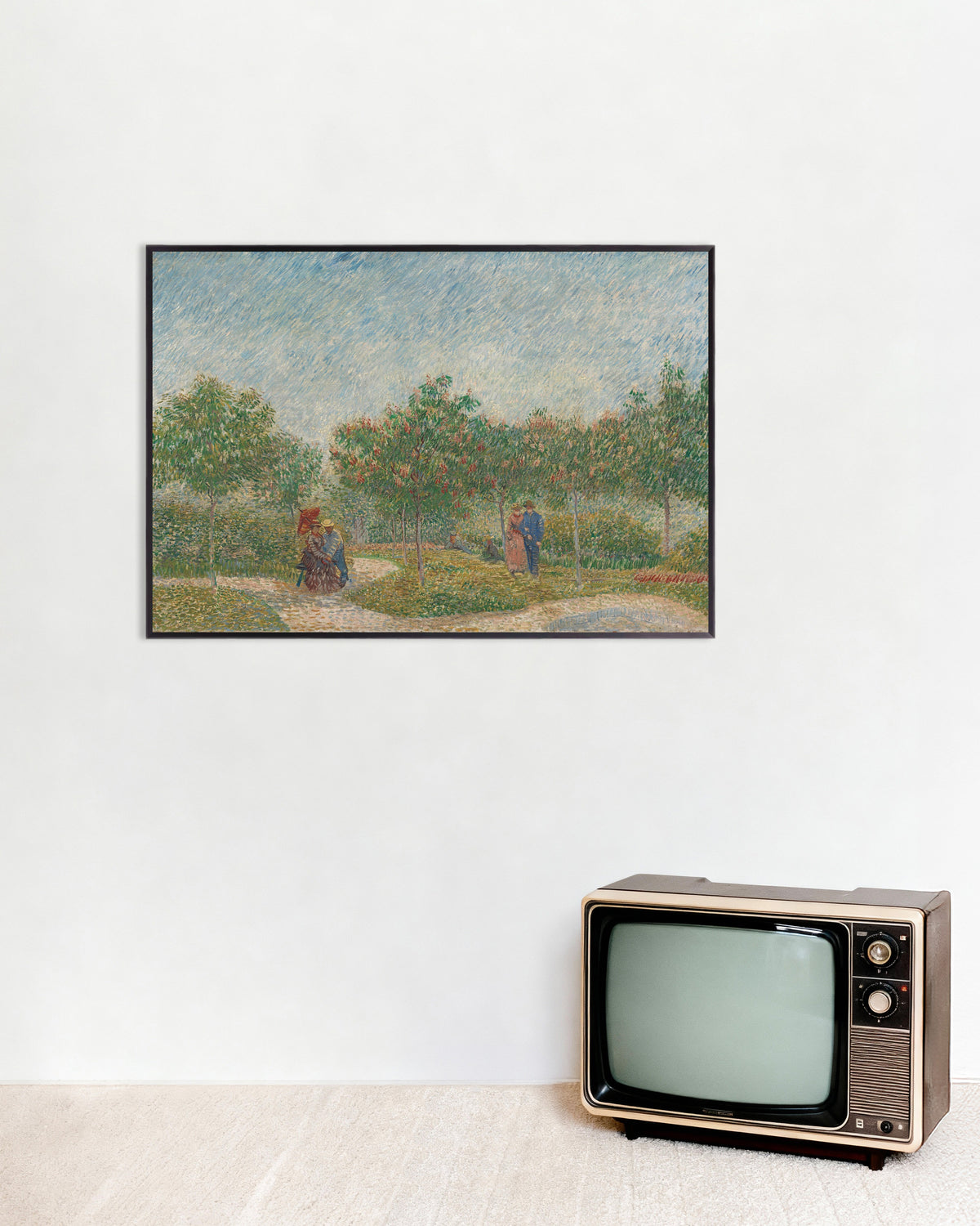 Poster mit „Garten mit sich umwerbenden Paaren, Square Saint-Pierre (1887) von Vincent van Gogh“, mit Metallrahmen