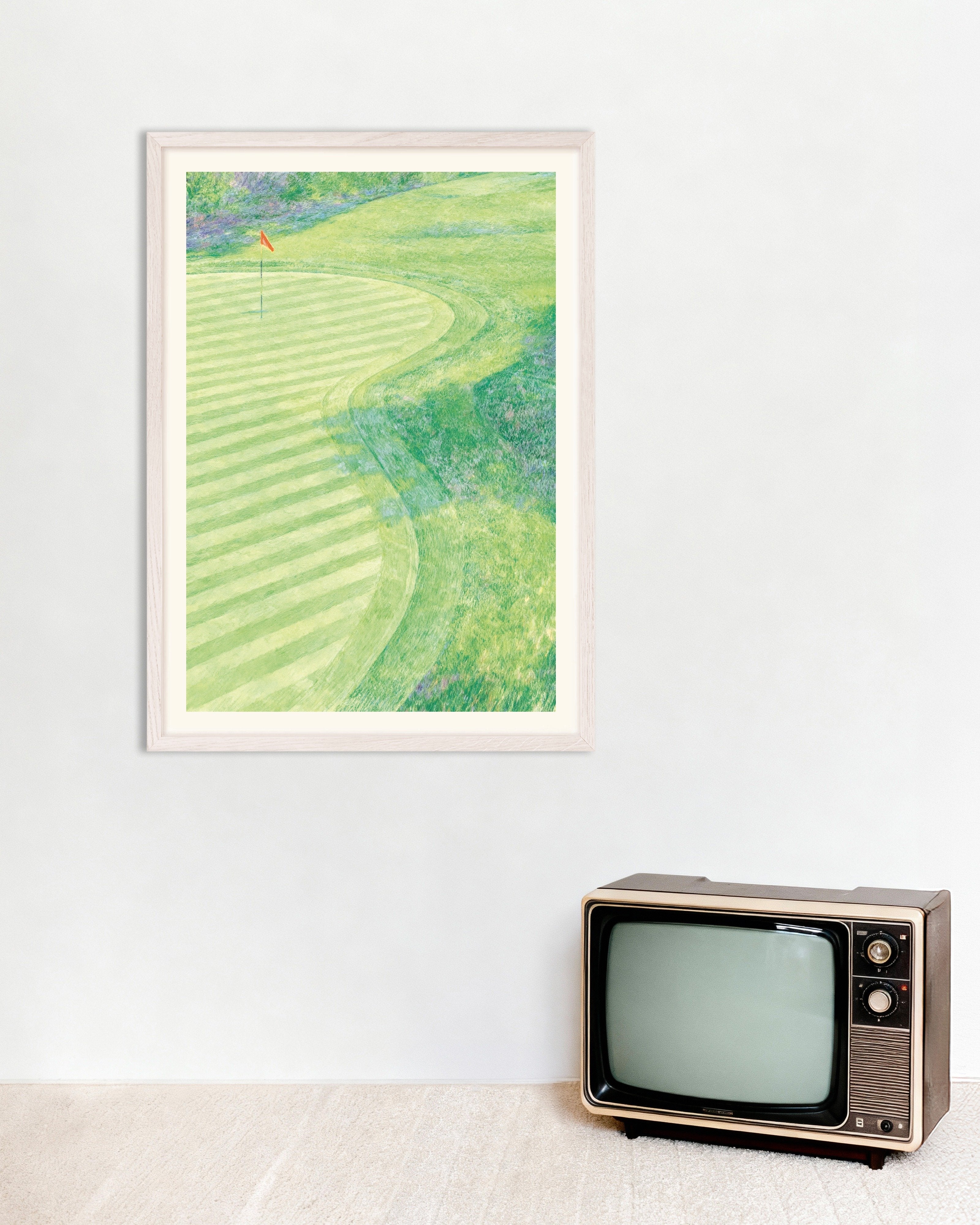 Poster of Golf poster – Impressionism, green landscape art print, with white wooden frame