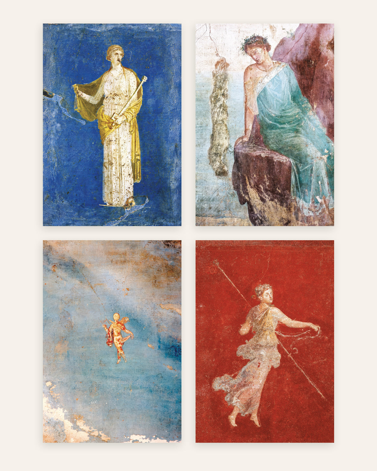 Römische Fresken Poster, 4er-Set: Medea, Ikarus, Psyche und Mänade, ohne Rahmen