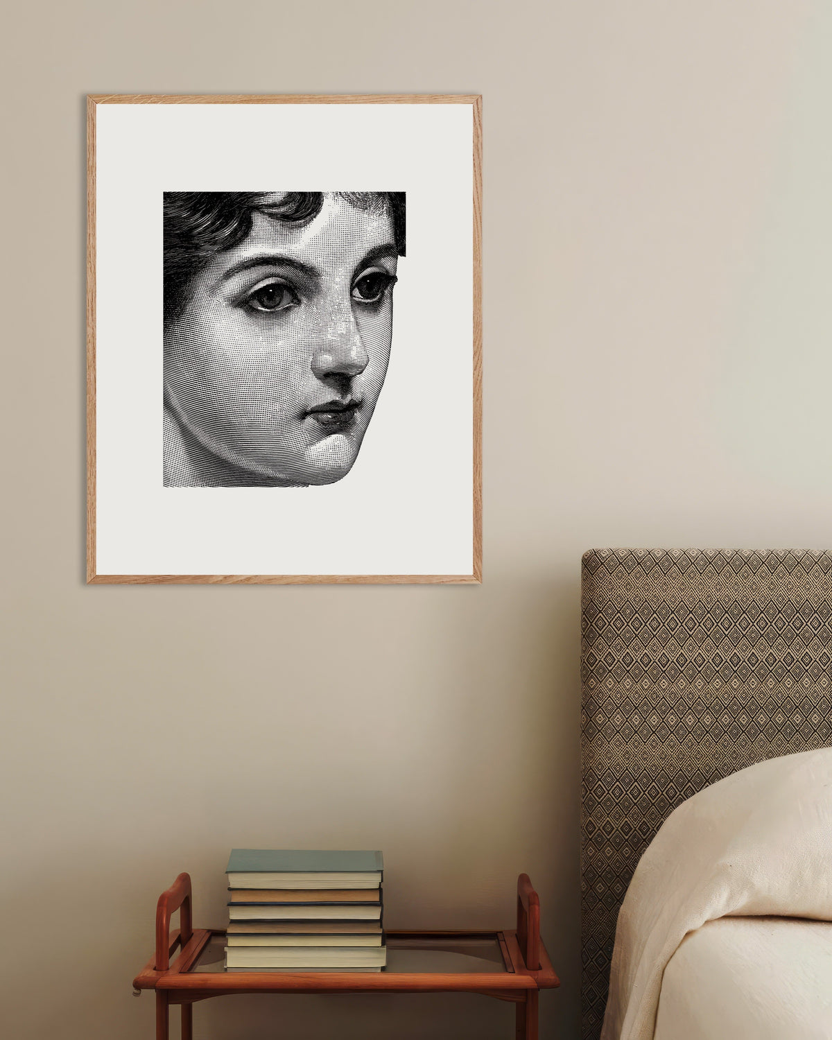 Poster of Halftone Female Portrait in Black and White - Poster, with natural wooden frame