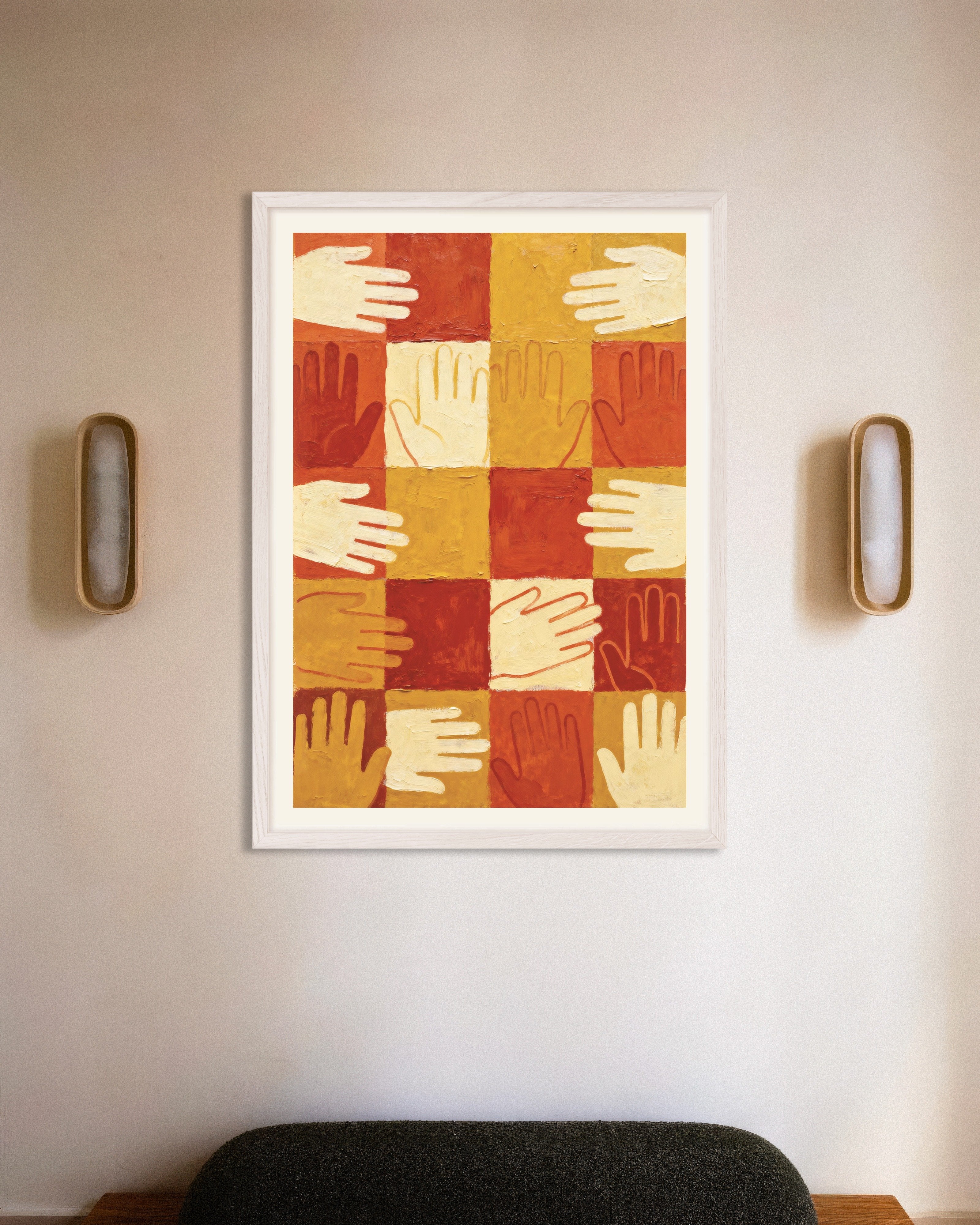Poster of Hands poster - Fraternity and unity wall art, with white wooden frame