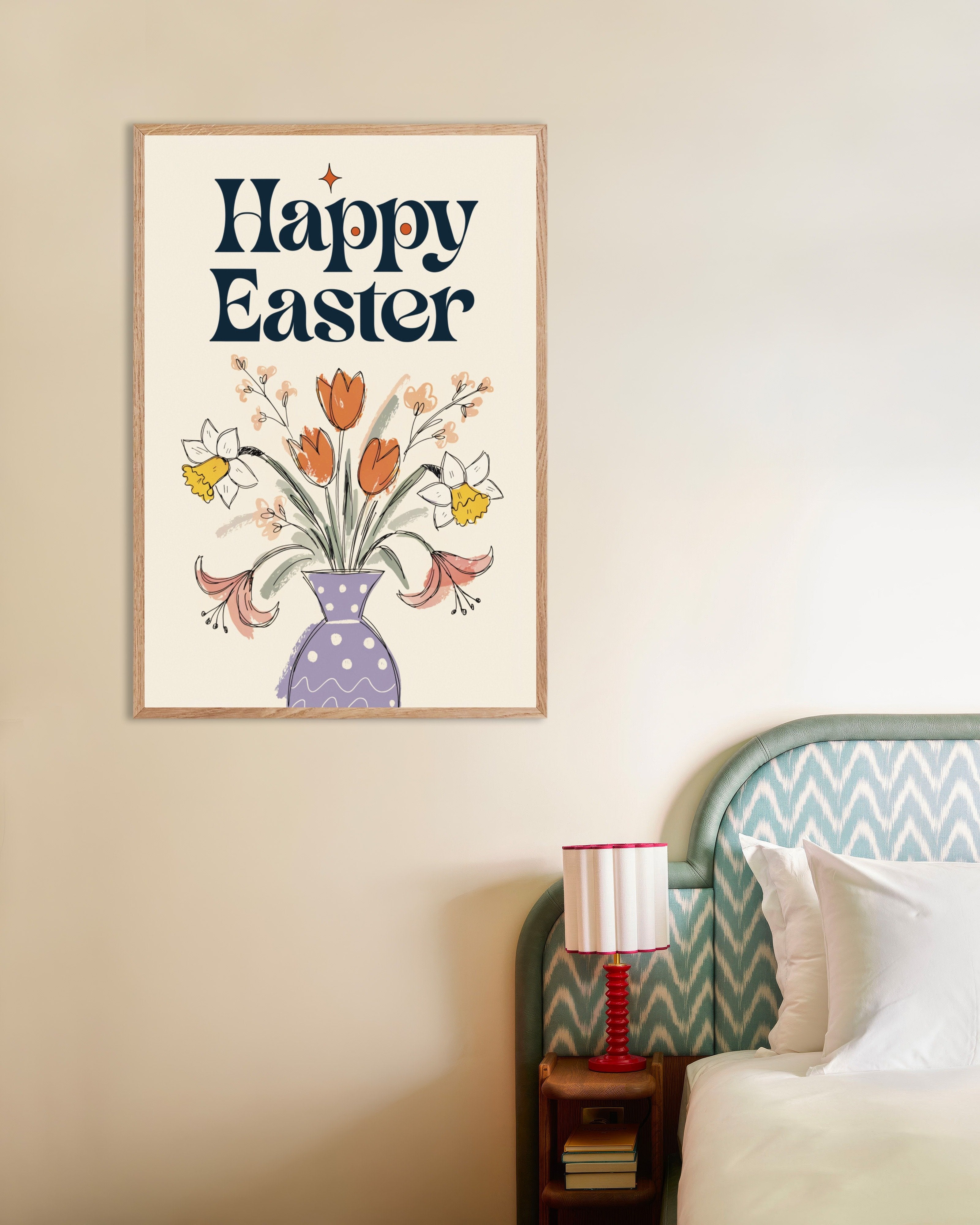 Poster of Happy Easter Floral Bouquet Poster, with natural wooden frame