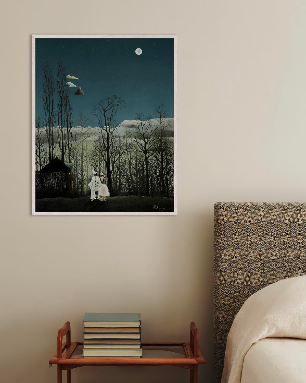 Poster von Henri Rousseau – Ein Karnevalsabend (Detail) mit weißem Holzrahmen