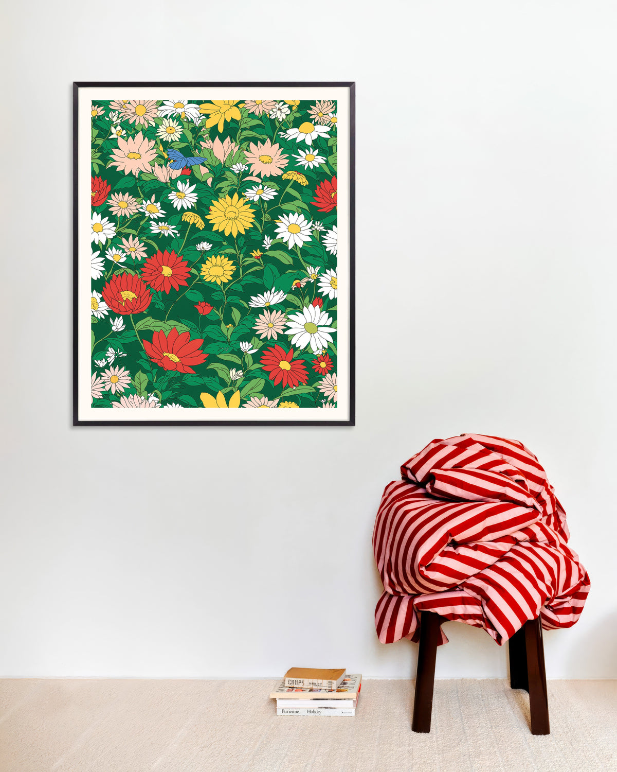 Poster mit japanischem Animationsstudio, Blumen, mit Metallrahmen