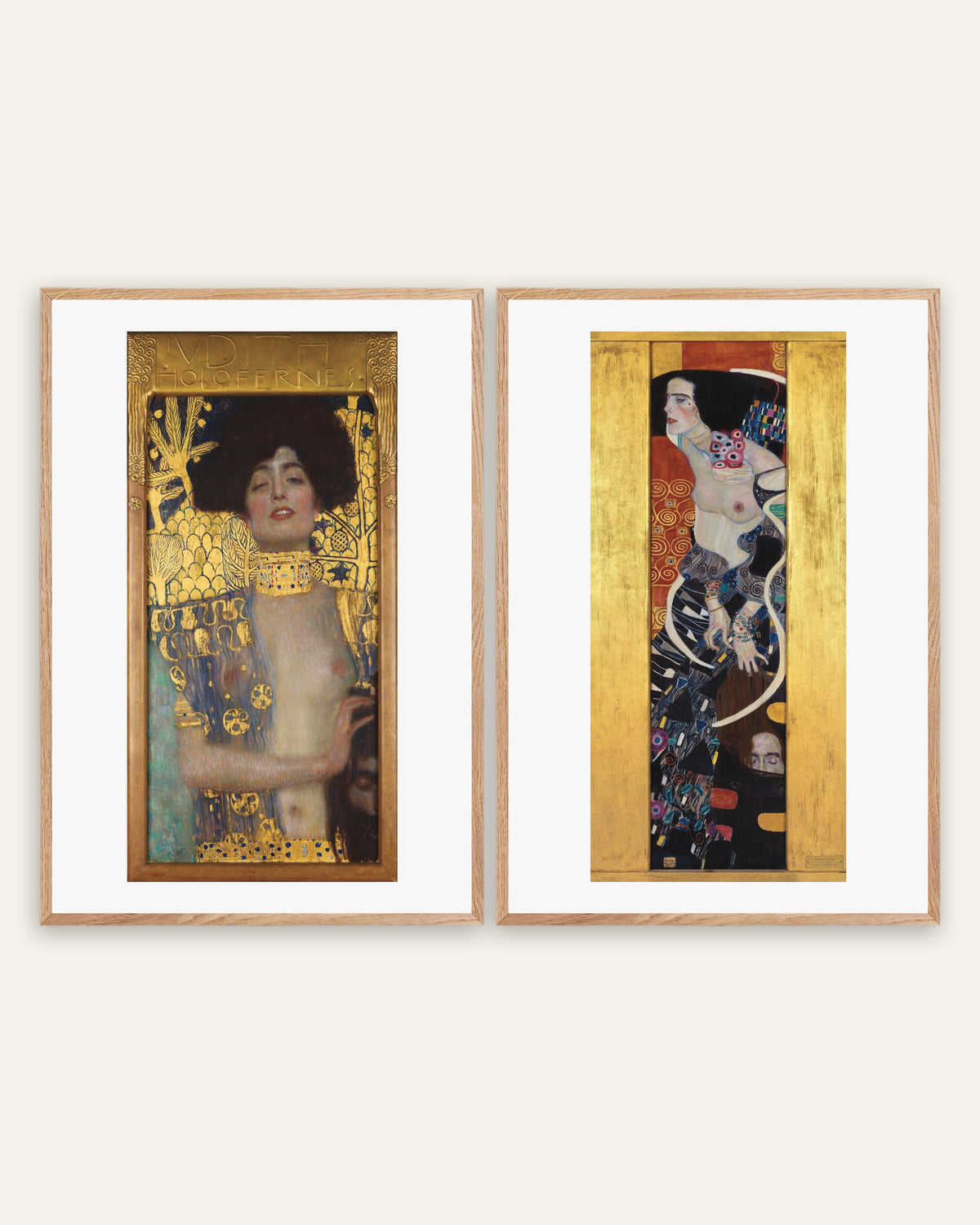 Klimt Poster 2er-Set: Judith I und Judith II, in Rahmen aus Natureiche