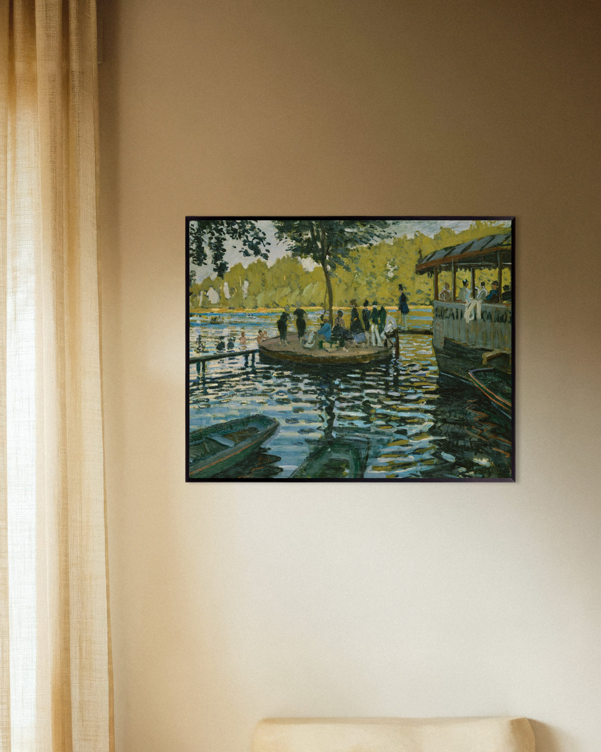 Poster La Grenouillère (1869) von Claude Monet mit Metallrahmen