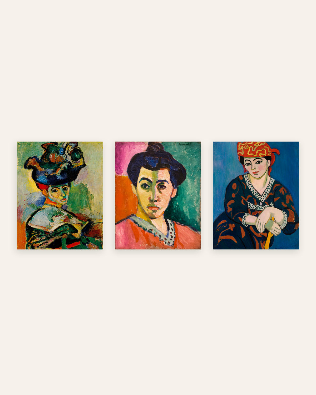 Matisse Poster 3er-Set Fauvismus-Porträts: Frau mit Hut, Madame Matisse und Roter Madras-Kopfschmuck, ohne Rahmen