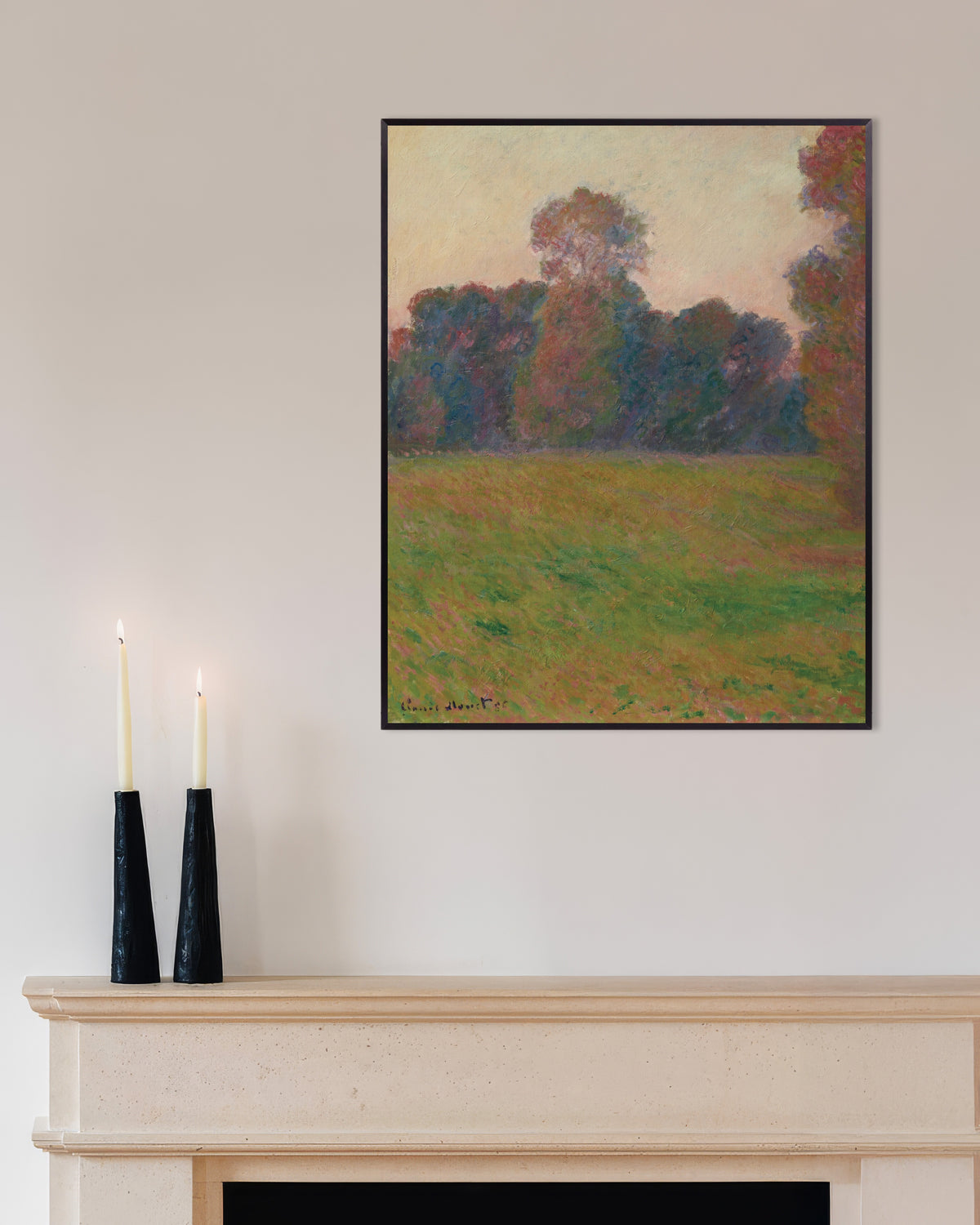 Poster Wiese in Giverny (1886) von Claude Monet mit Metallrahmen