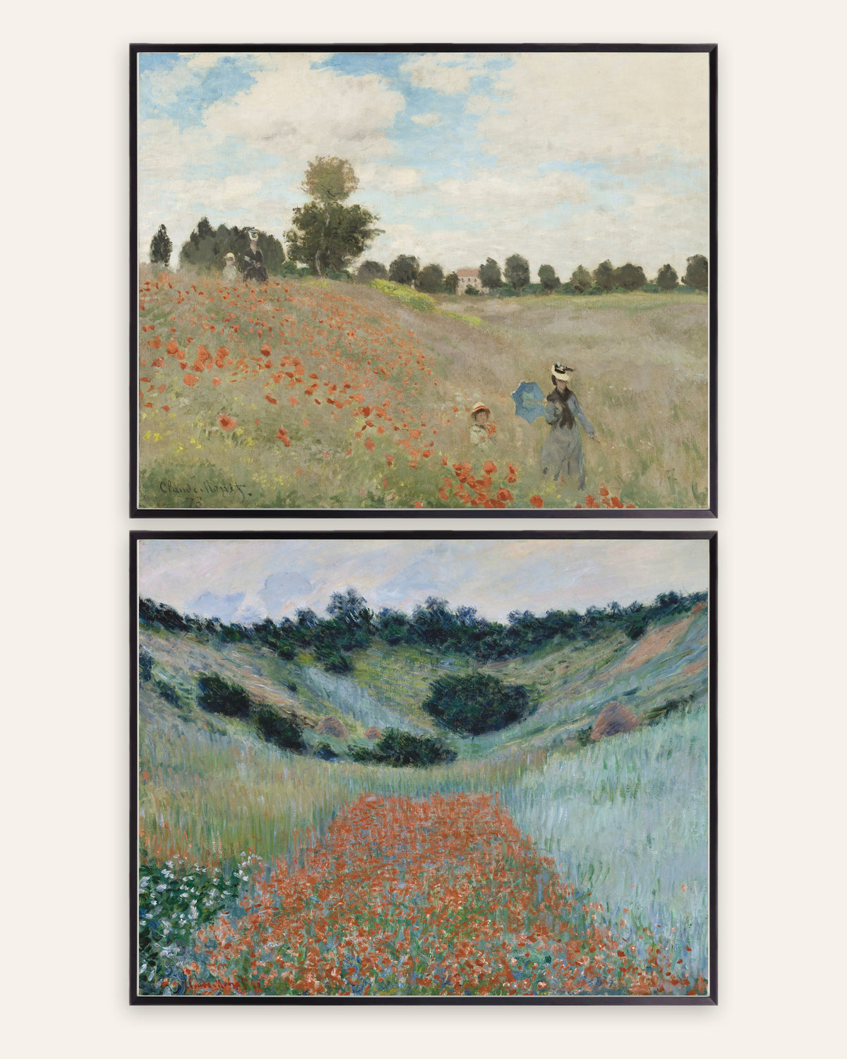 Monet Mohnfeld Poster 2er-Set: Argenteuil und Giverny, in schwarzen Metallrahmen