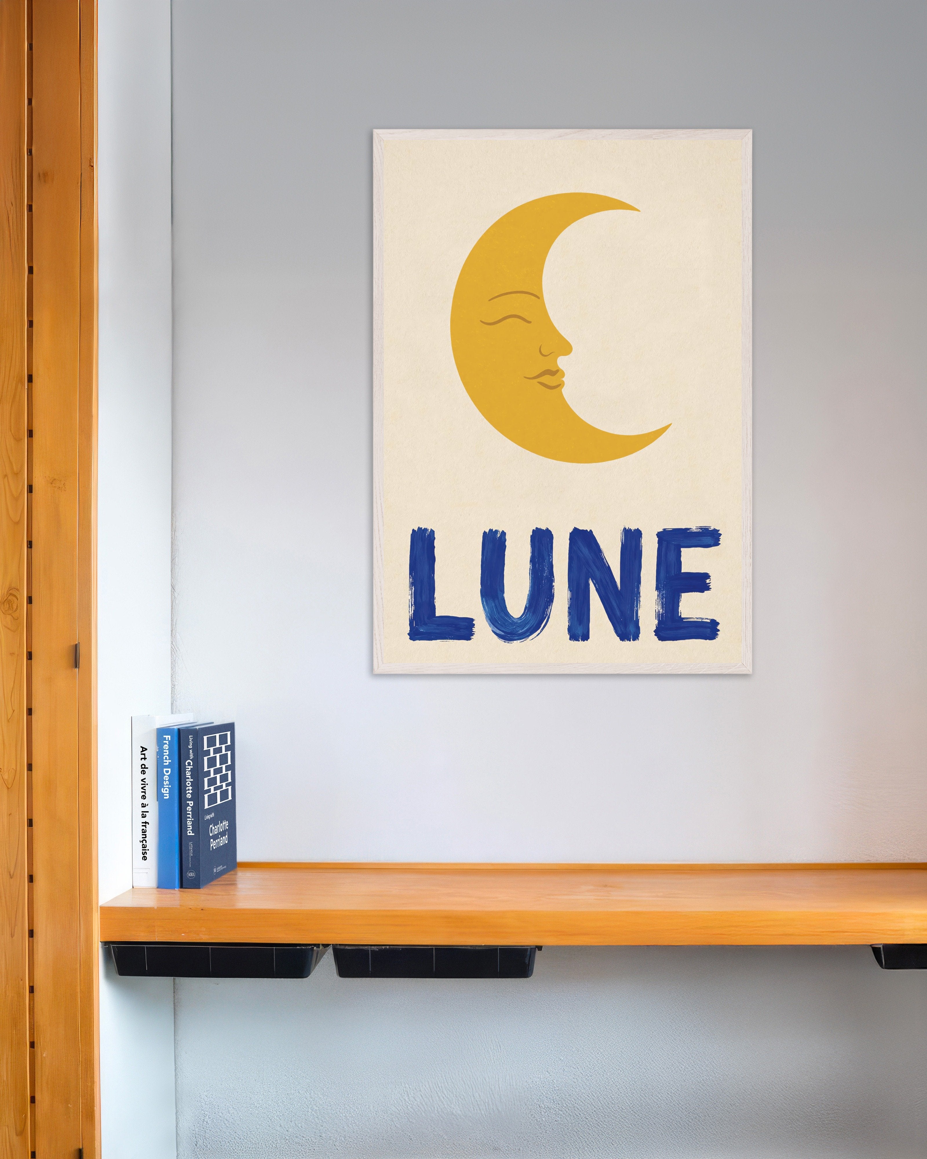 Poster of Moon poster - Calm French-inspired wall art, with white wooden frame