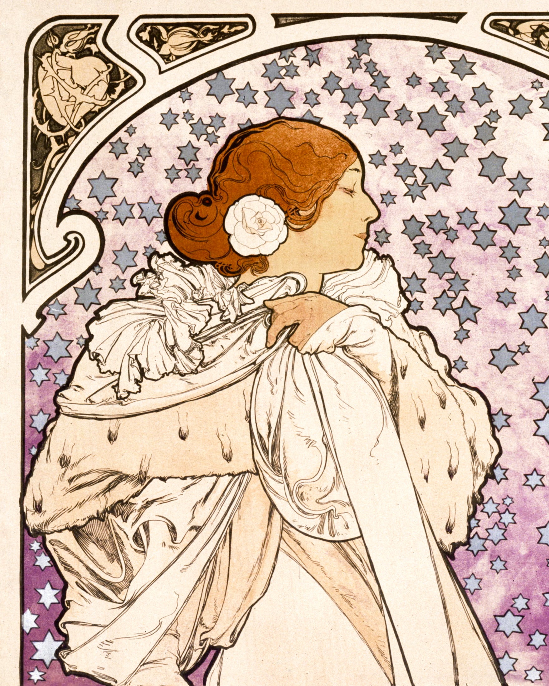 Die Dame mit den Kamelien, Sarah Bernhardt (1896) von Alfons Mucha - Wandbild