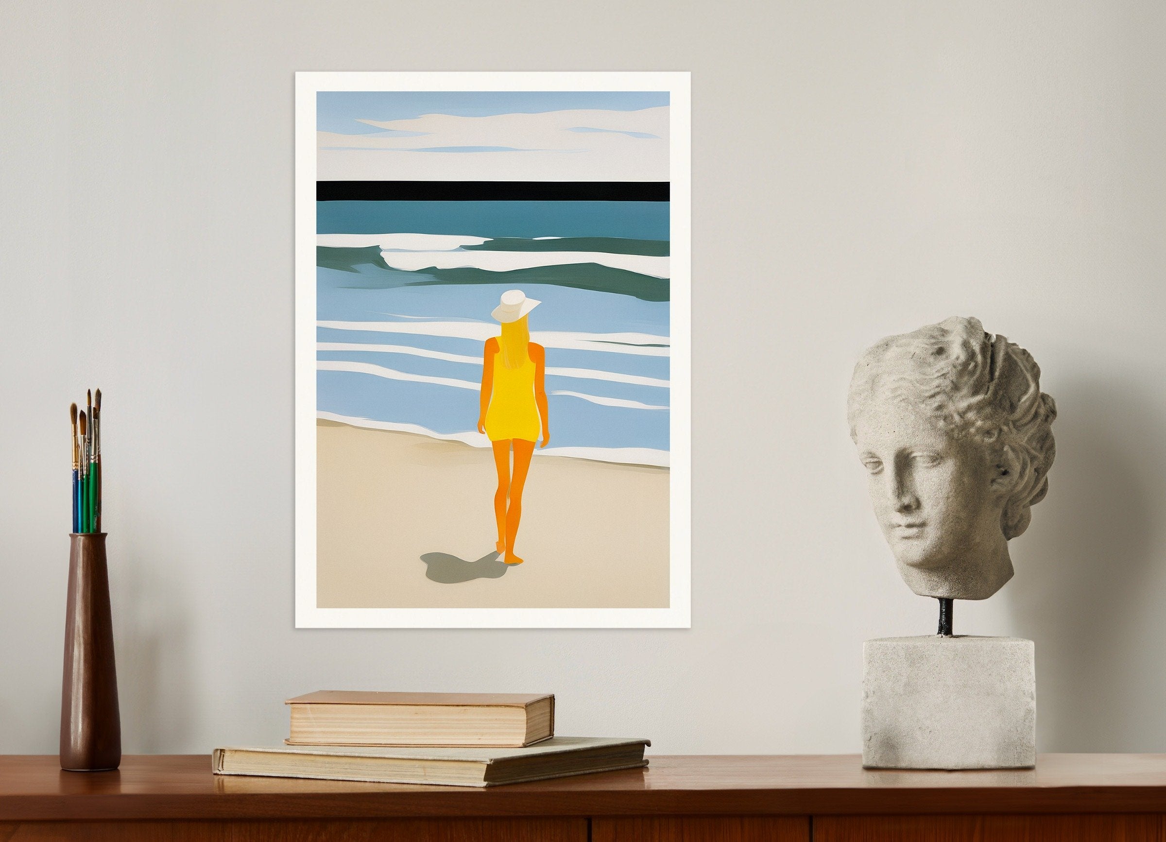 Poster of Nastya Beach Portrait - Sunny Yellow Coastal Art Print