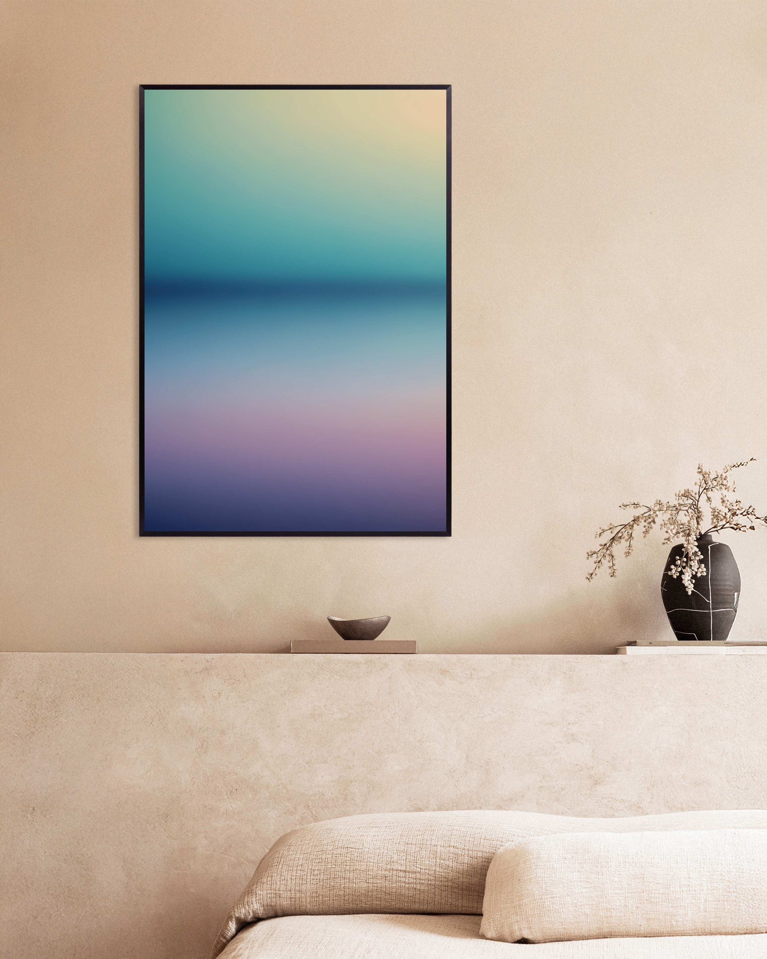 Poster of Ocean Haze Gradient Poster - Blue to Purple, with metal frame