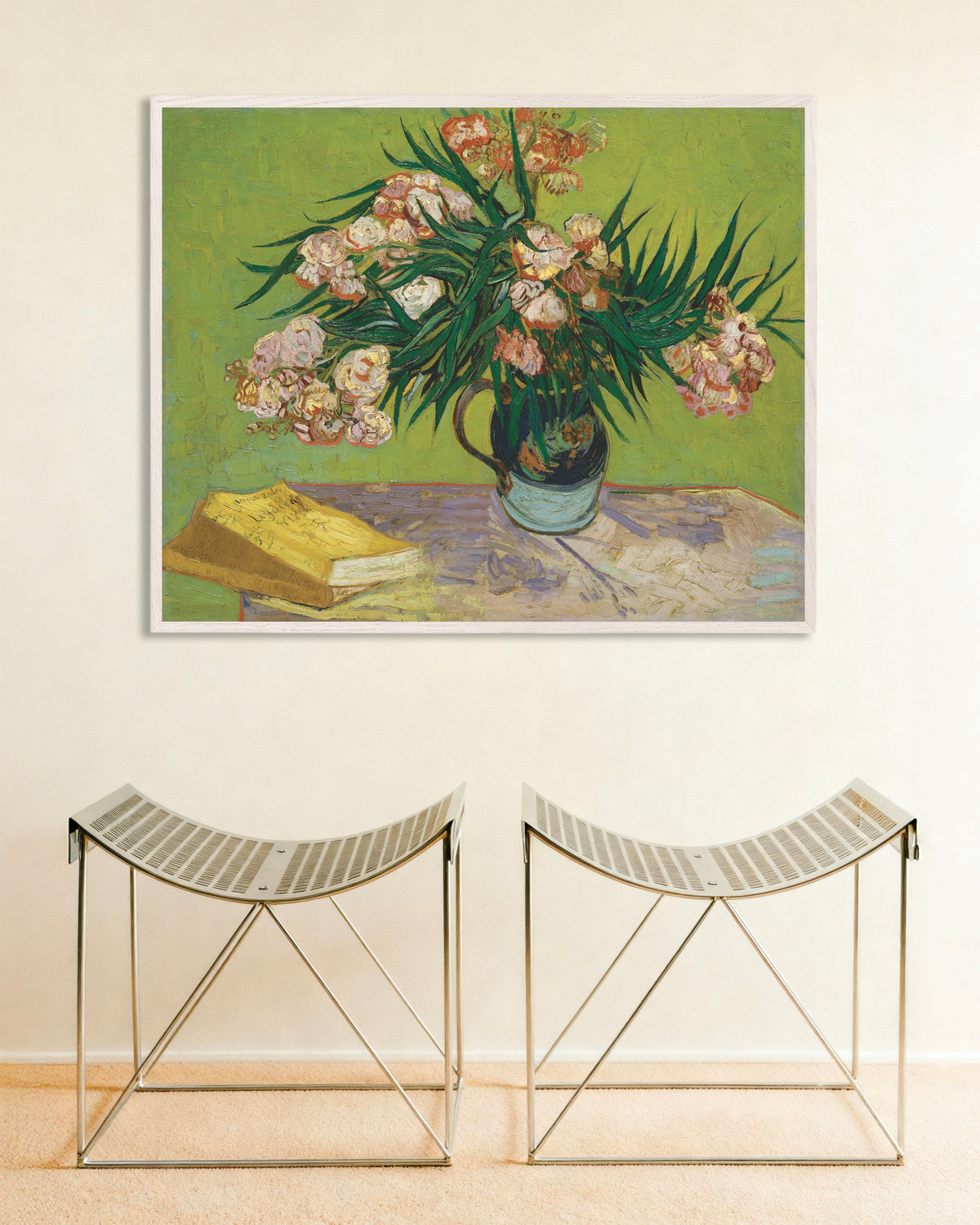 Poster mit „Oleander (1888) von Vincent van Gogh“, mit weißem Holzrahmen