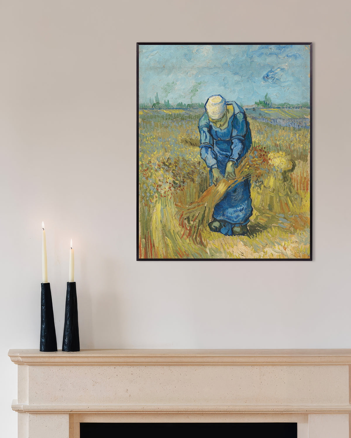 Poster Bäuerin bindet Garben, nach Millet (1889) von Vincent van Gogh, mit Metallrahmen