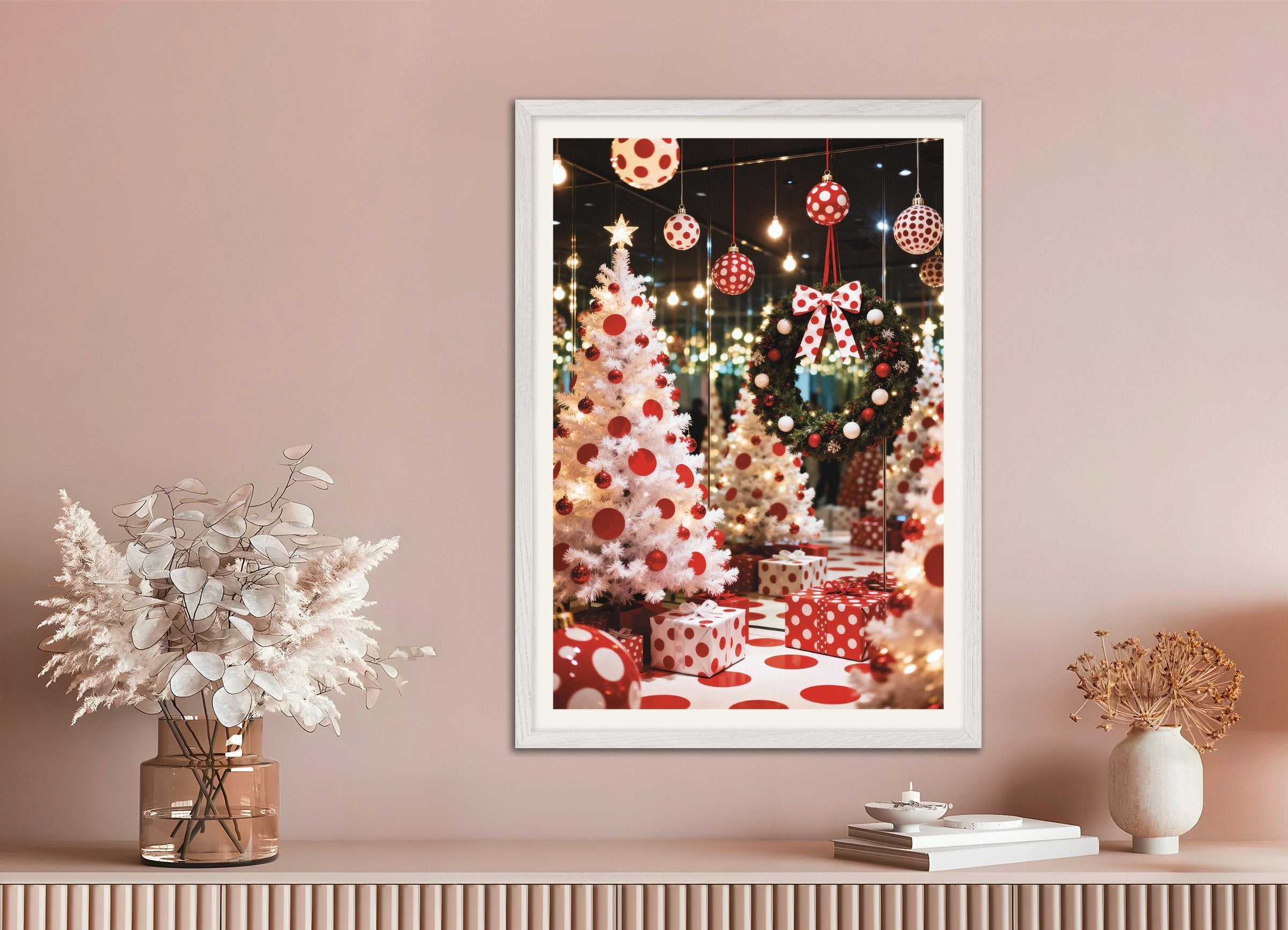 Poster of Polka dot Christmas room poster, with white wooden frame