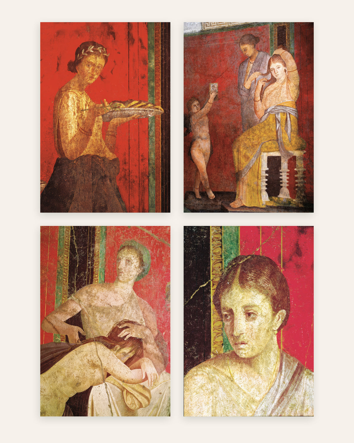 Römische Fresken Poster, 4er-Set: Mysterienvilla in Pompeji, ohne Rahmen
