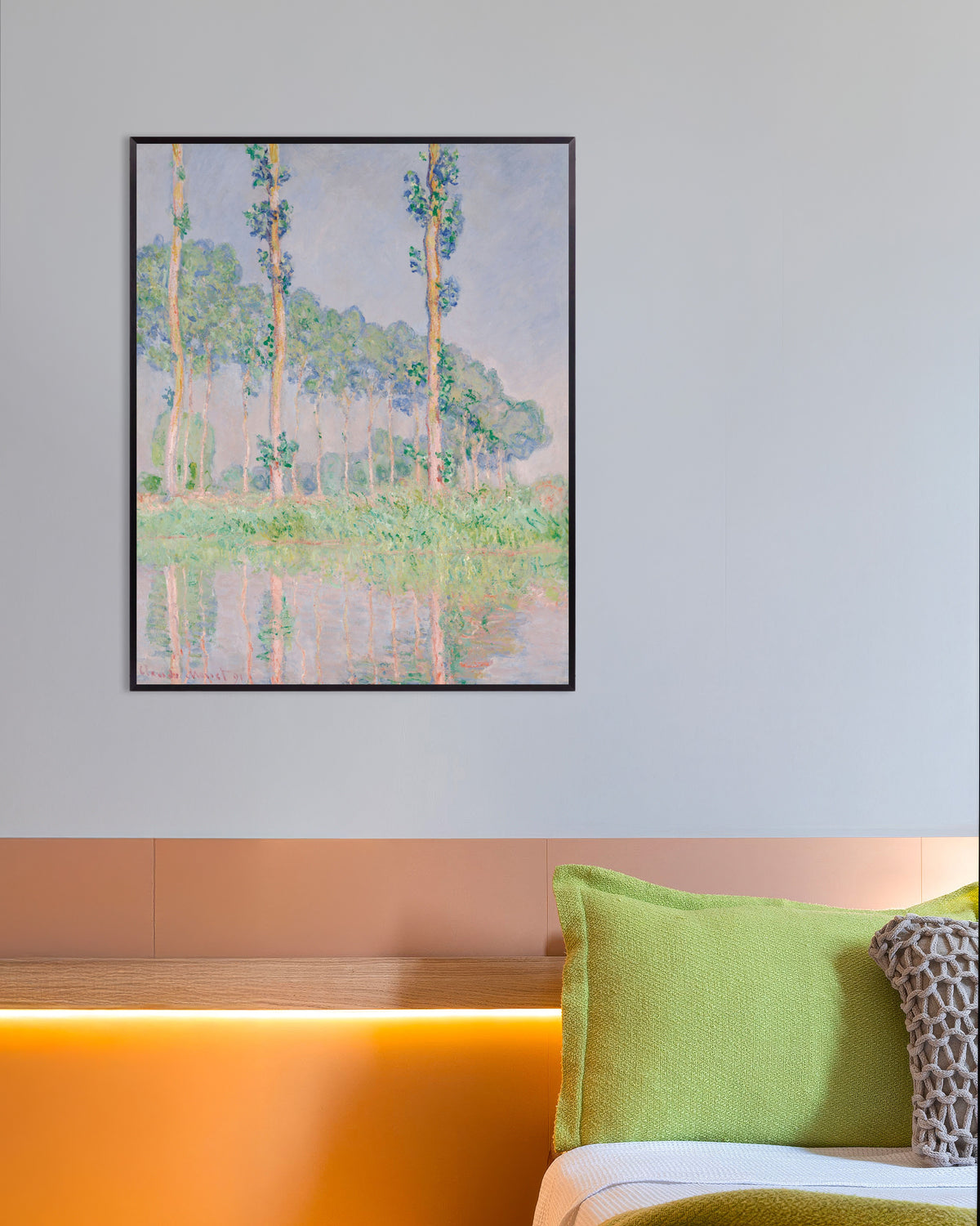 Poster Pappeln, rosa Effekt (1891) von Claude Monet mit Metallrahmen