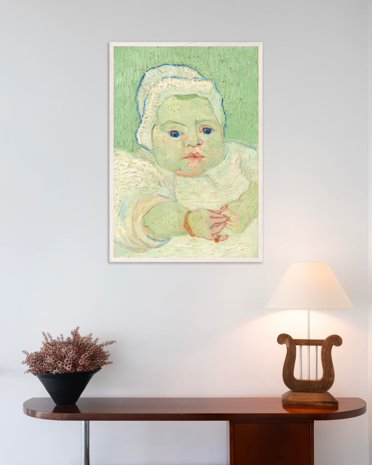 Poster von Baby Roulin (1888) von Vincent van Gogh, mit weißem Holzrahmen