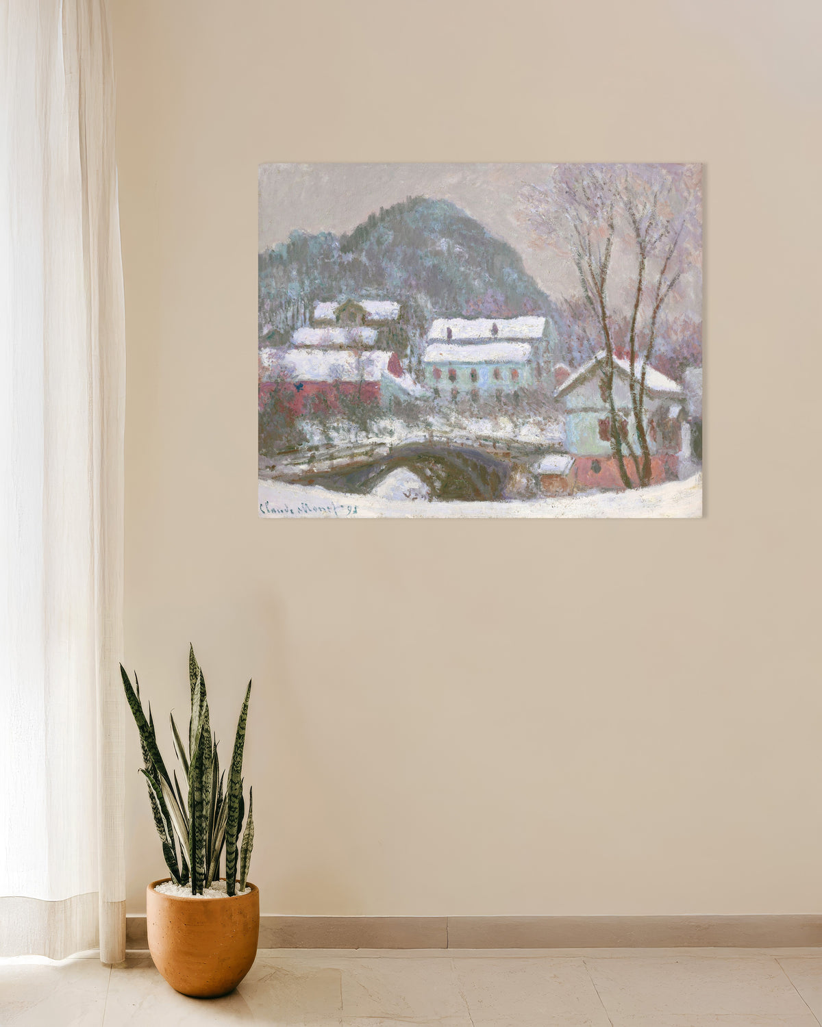 Poster Sandvika, Norwegen, Schneeeffekt (1895) von Claude Monet