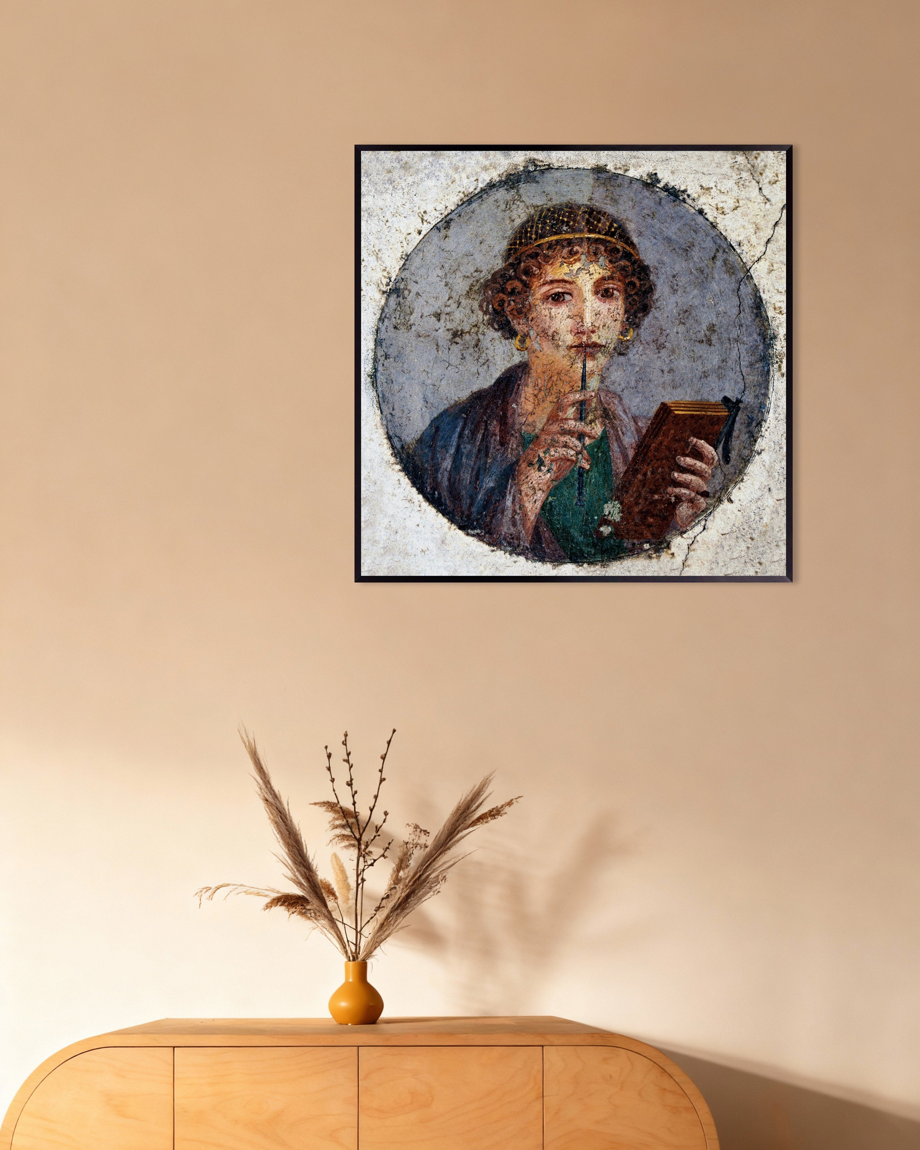 Poster of Sappho fresco poster from Pompeii, with metal frame